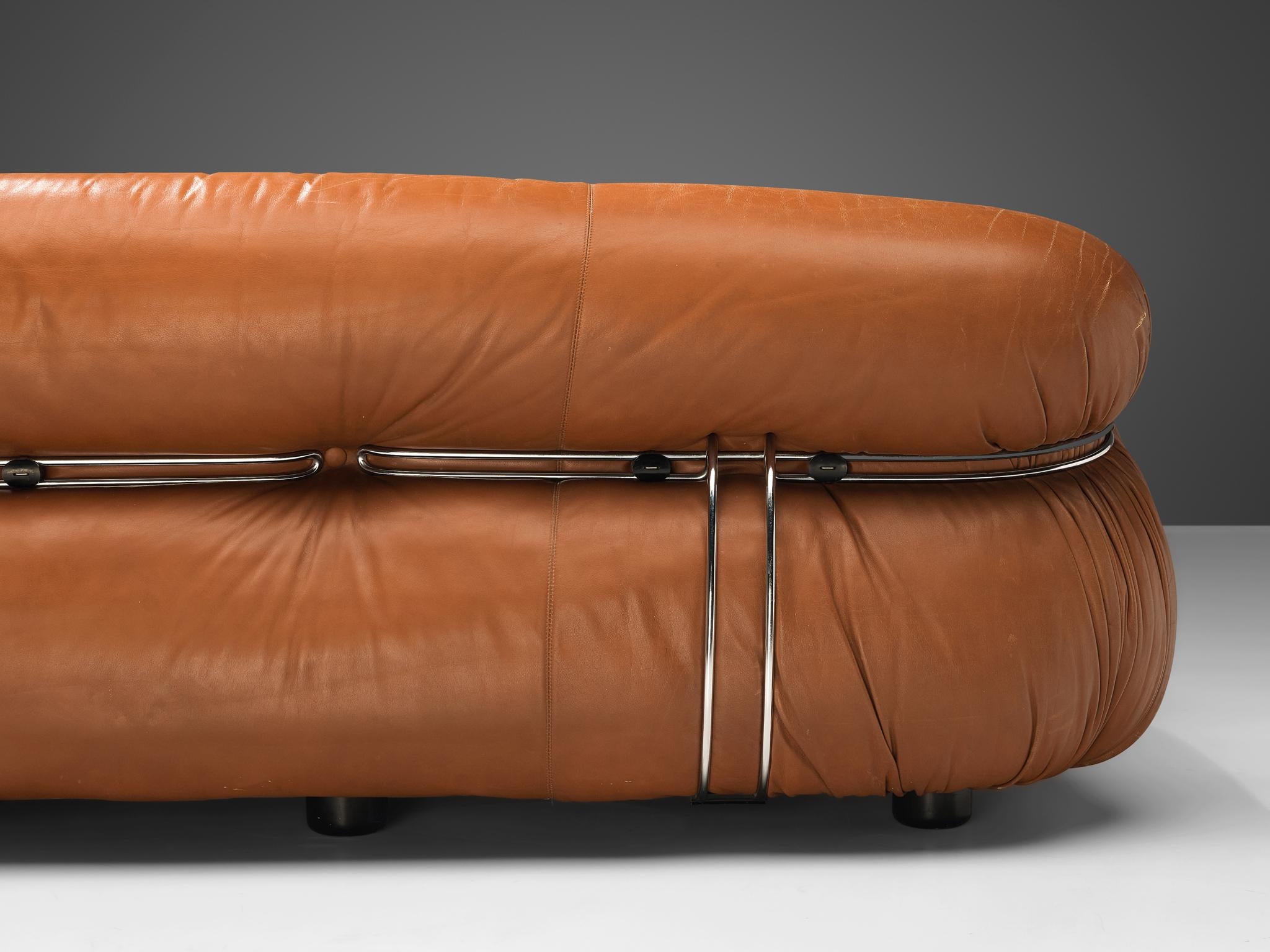 Afra & Tobia Scarpa 'Soriana' Sofa in Patinated Brown Leather 3