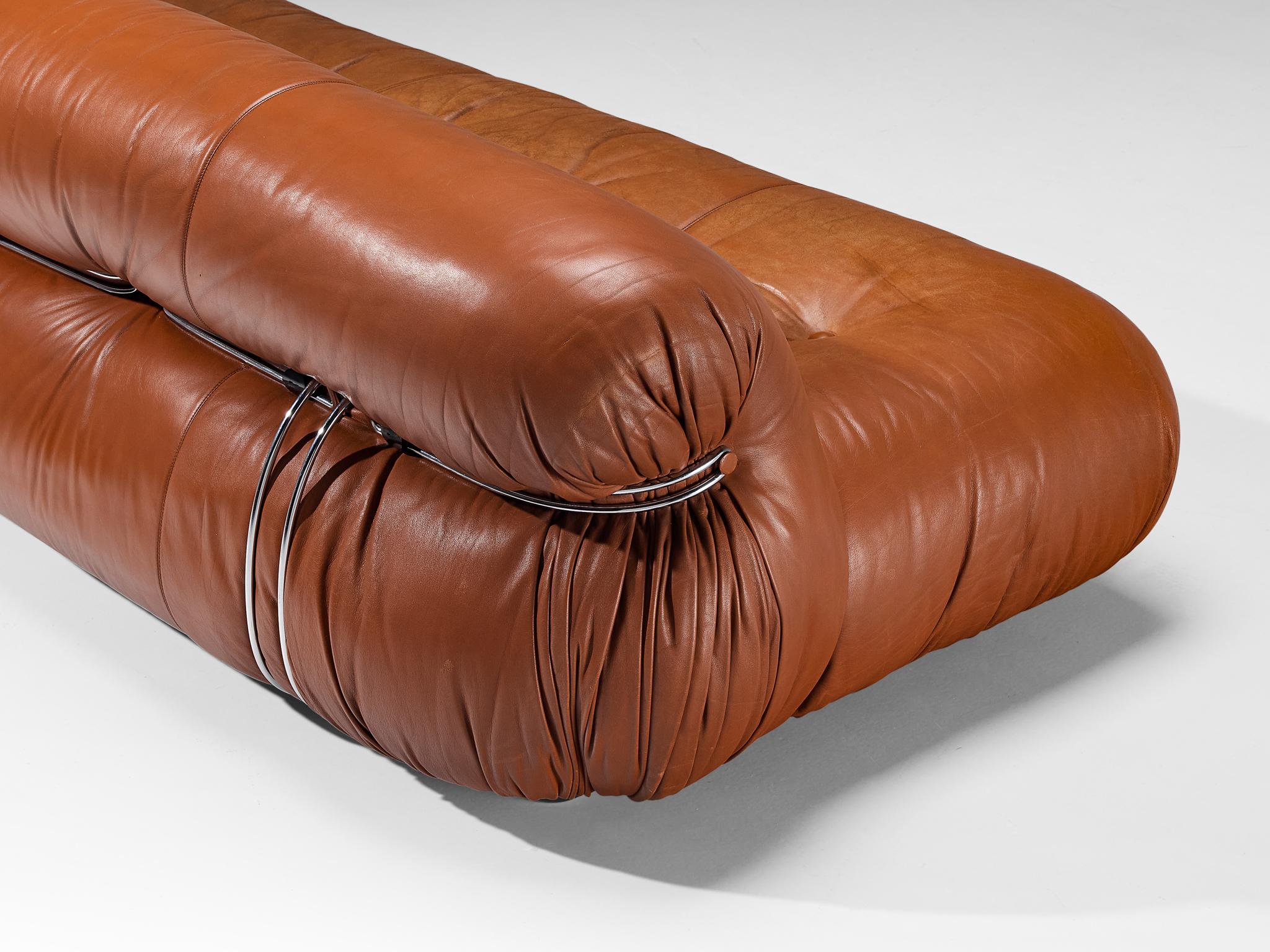 Afra & Tobia Scarpa 'Soriana' Sofa in Patinated Brown Leather 1