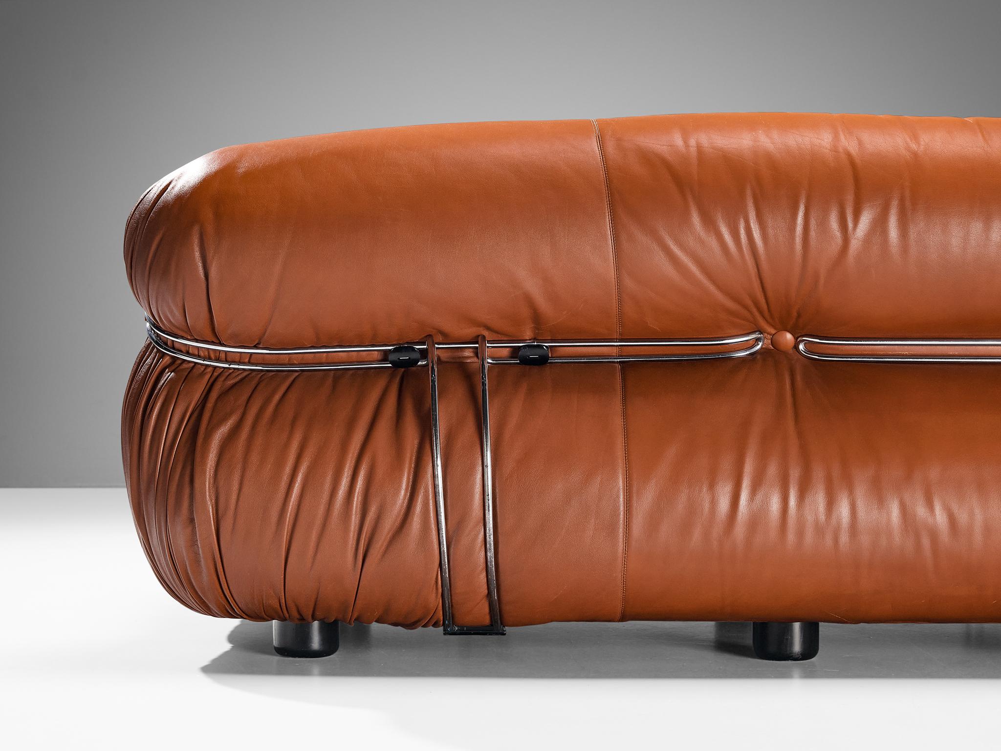 Afra & Tobia Scarpa 'Soriana' Sofa in Patinated Brown Leather 2