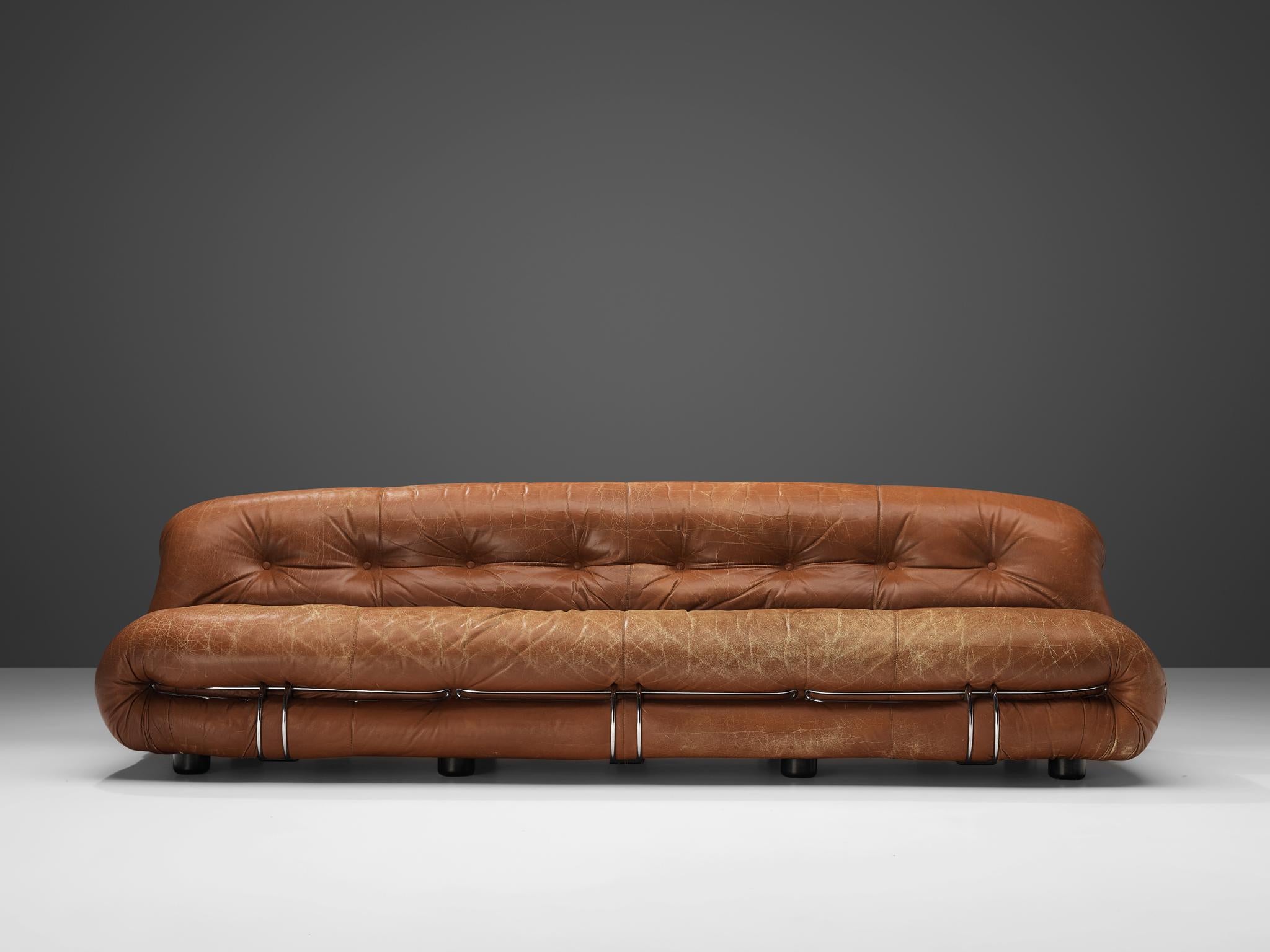 Mid-Century Modern Afra & Tobia Scarpa canapé « Soriana » en cuir brun patiné en vente