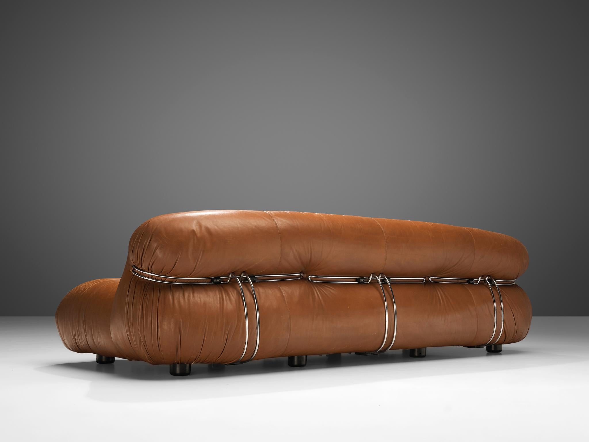 Mid-20th Century Afra & Tobia Scarpa 'Soriana' Sofa in Patinated Brown Leather