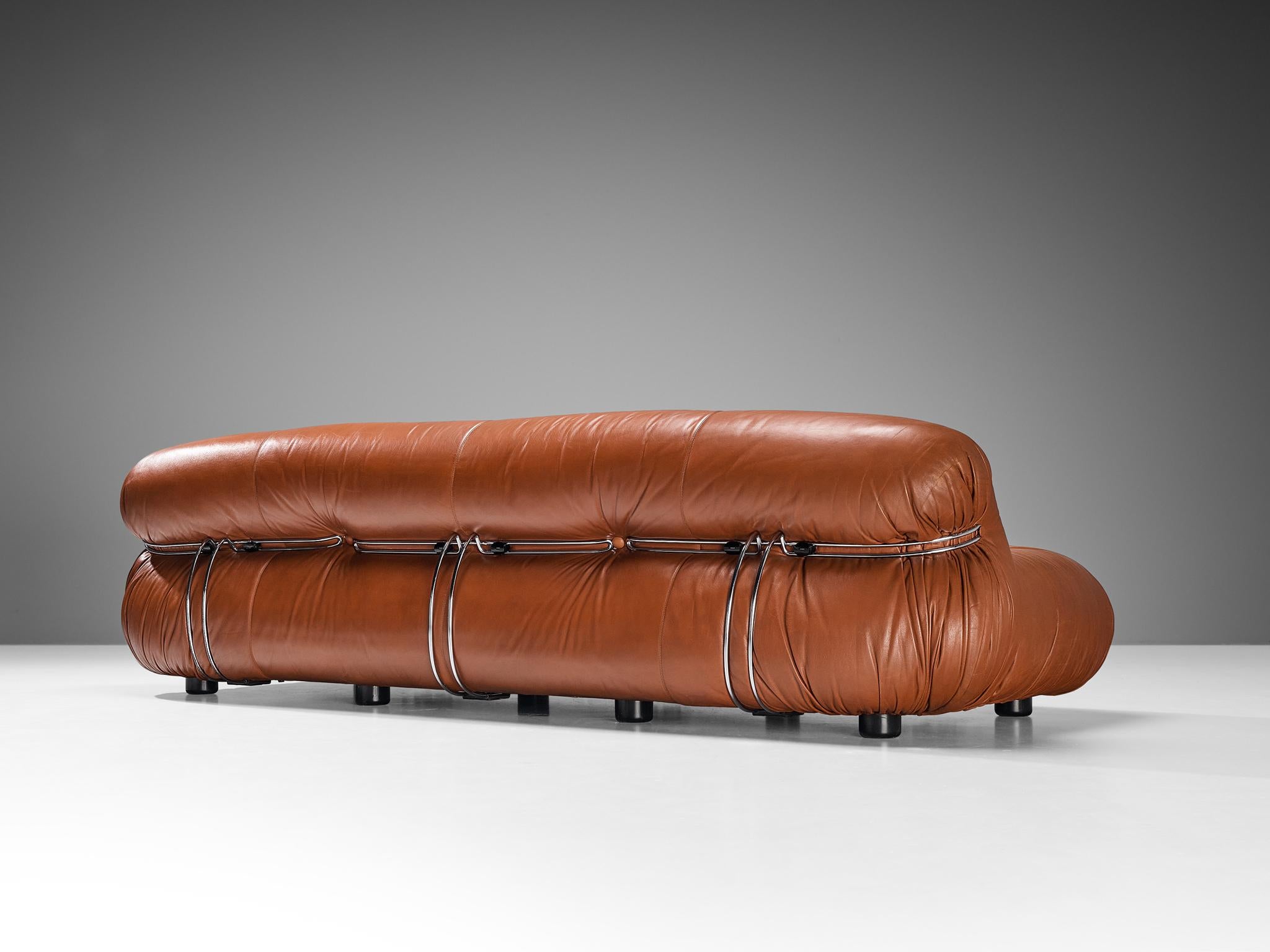 Mid-20th Century Afra & Tobia Scarpa 'Soriana' Sofa in Patinated Brown Leather