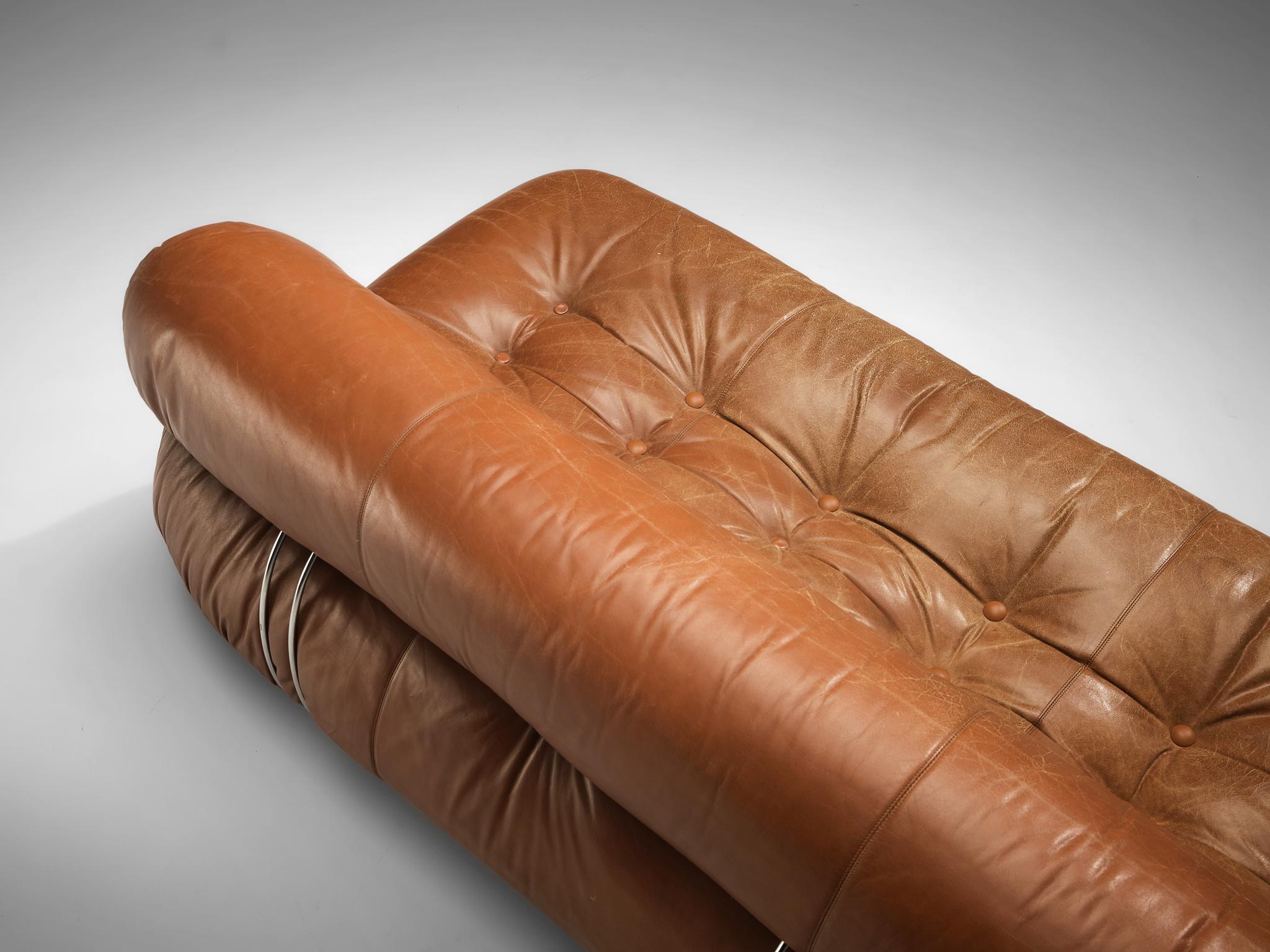 Afra & Tobia Scarpa 'Soriana' Sofa in Patinated Brown Leather 2