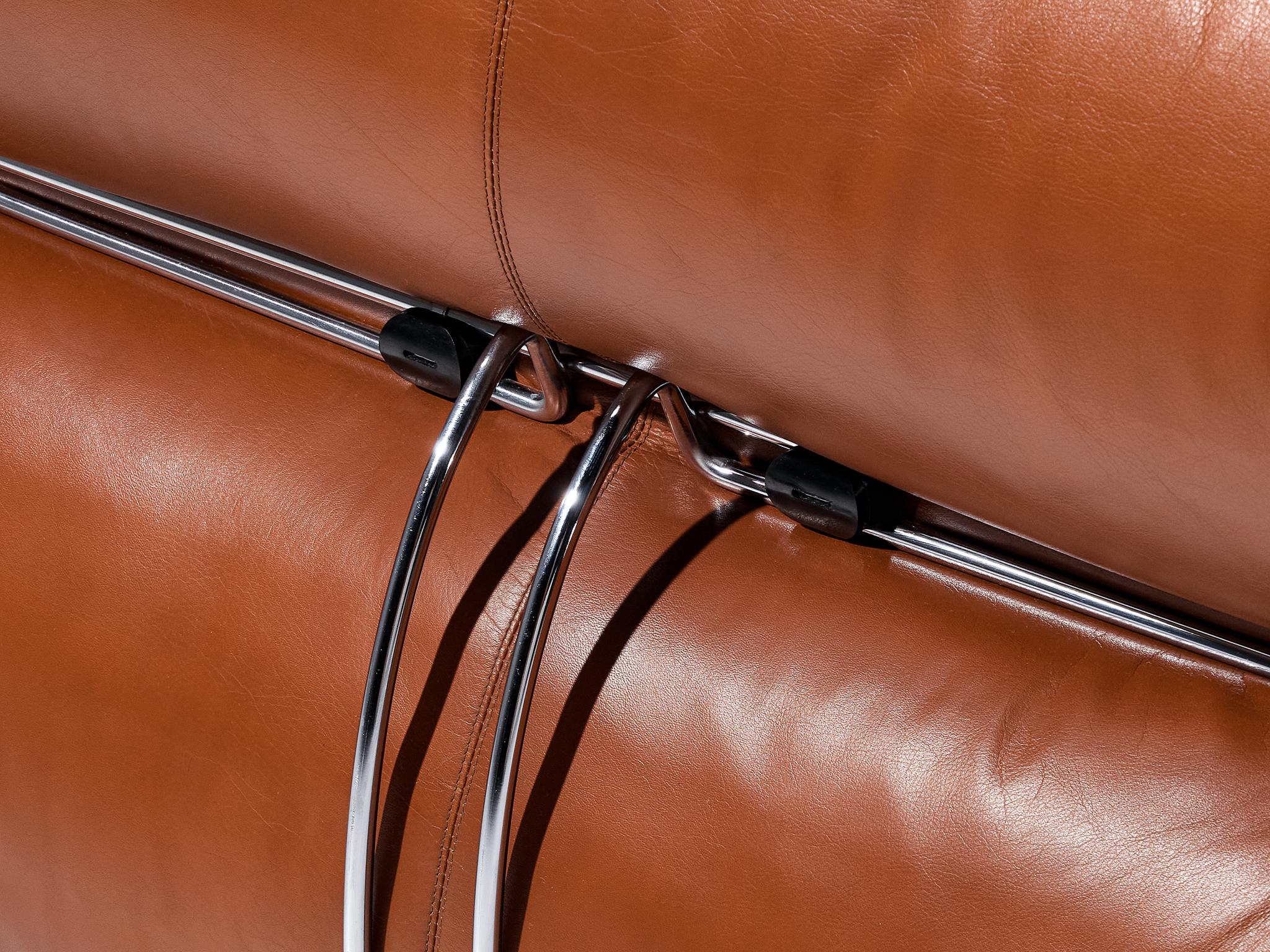 Metal Afra & Tobia Scarpa 'Soriana' Sofa in Patinated Brown Leather