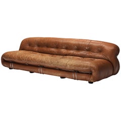 Afra & Tobia Scarpa 'Soriana' Sofa in Patinated Brown Leather