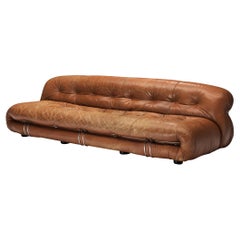 Afra & Tobia Scarpa 'Soriana' Sofa in Patinated Brown Leather