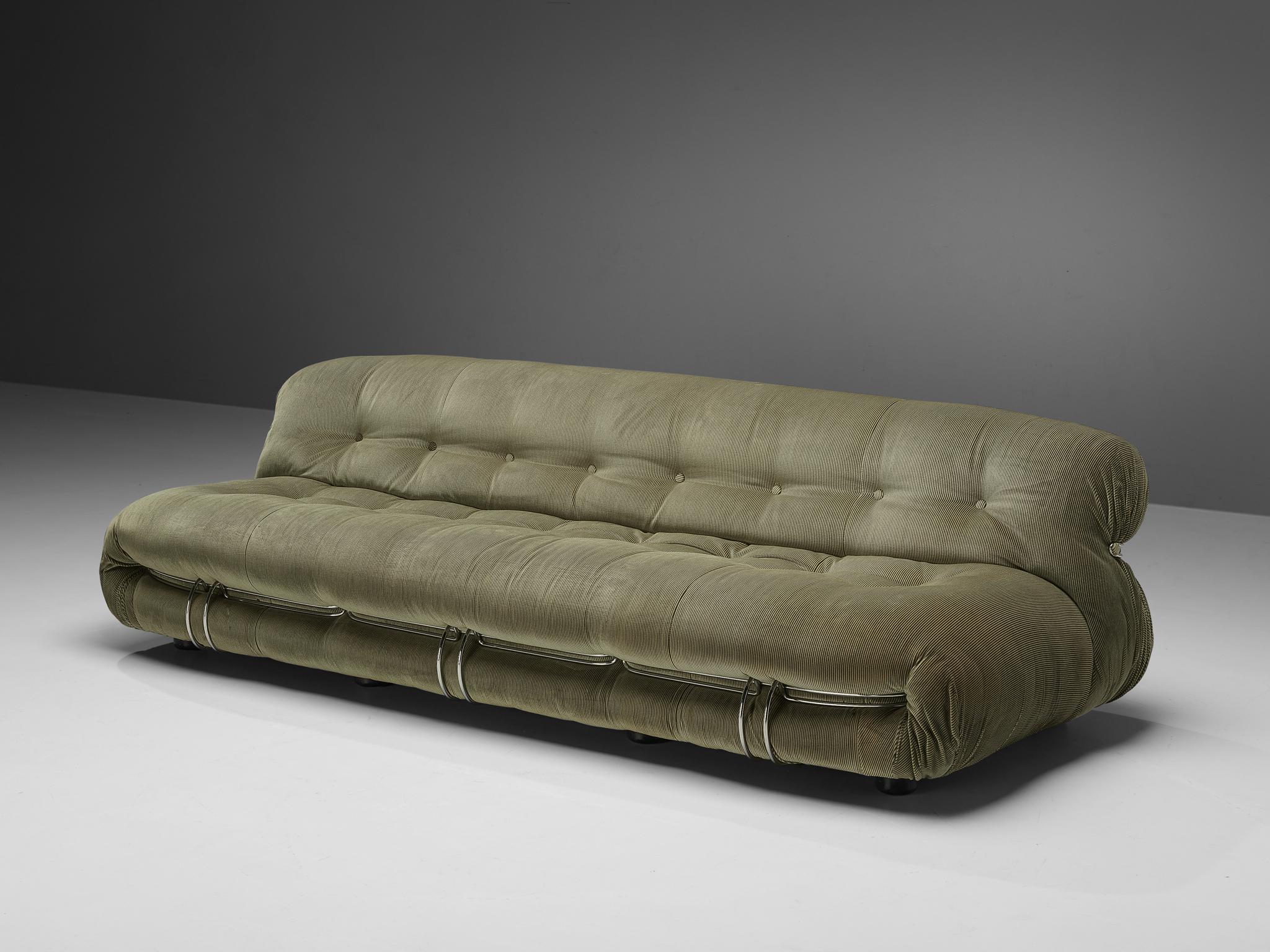 Italian Afra & Tobia Scarpa 'Soriana' Sofa in Soft Green Fabric