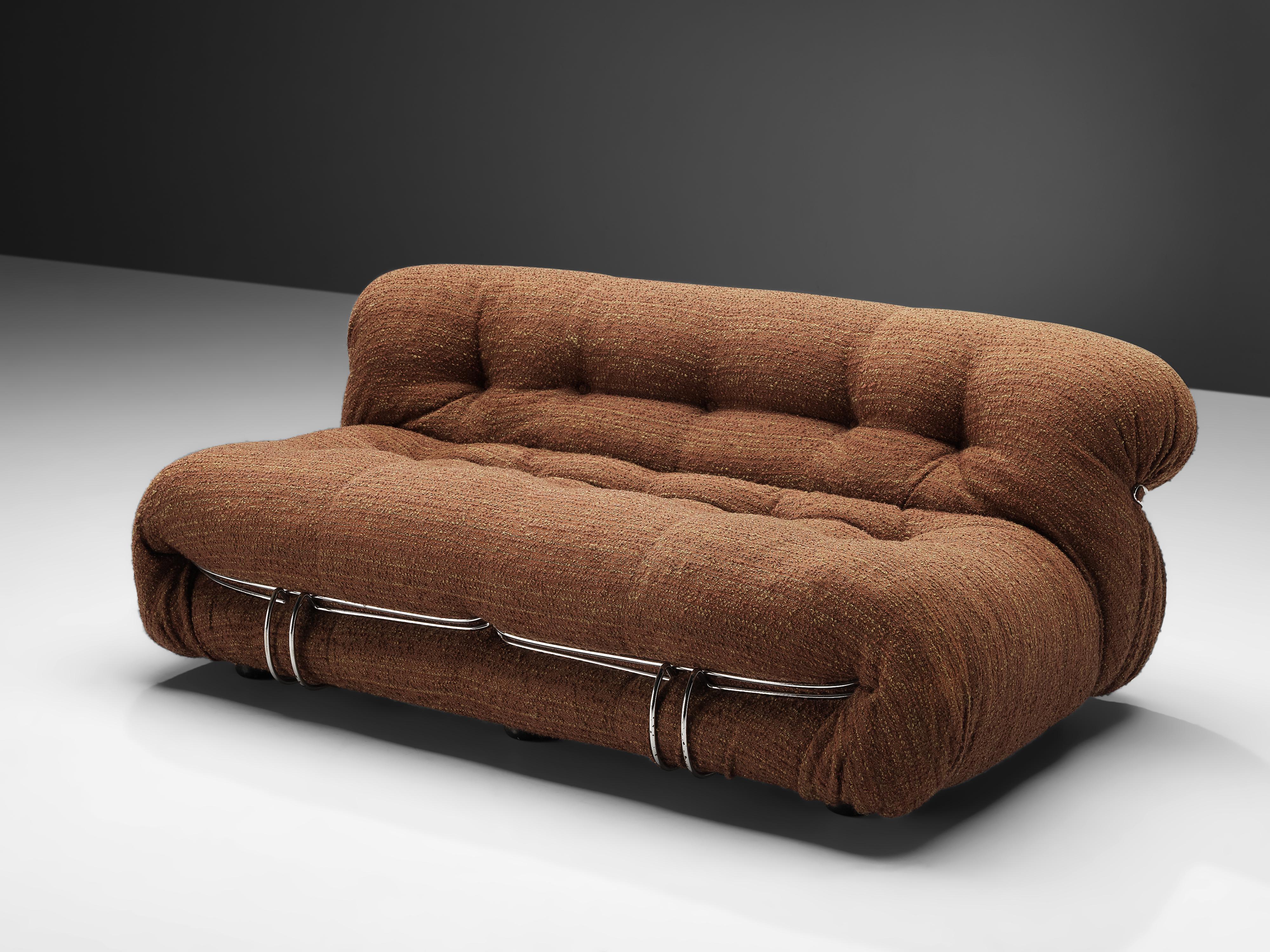 Italian Afra & Tobia Scarpa 'Soriana' Sofa in Textured Brown Fabric