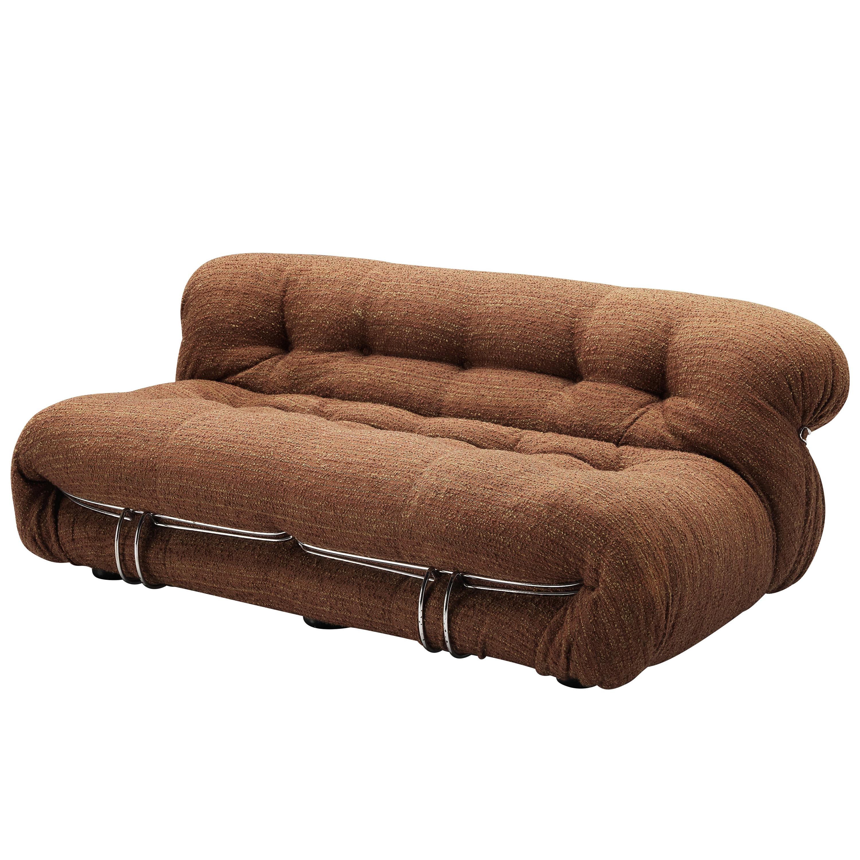 Afra & Tobia Scarpa 'Soriana' Sofa in Textured Brown Fabric