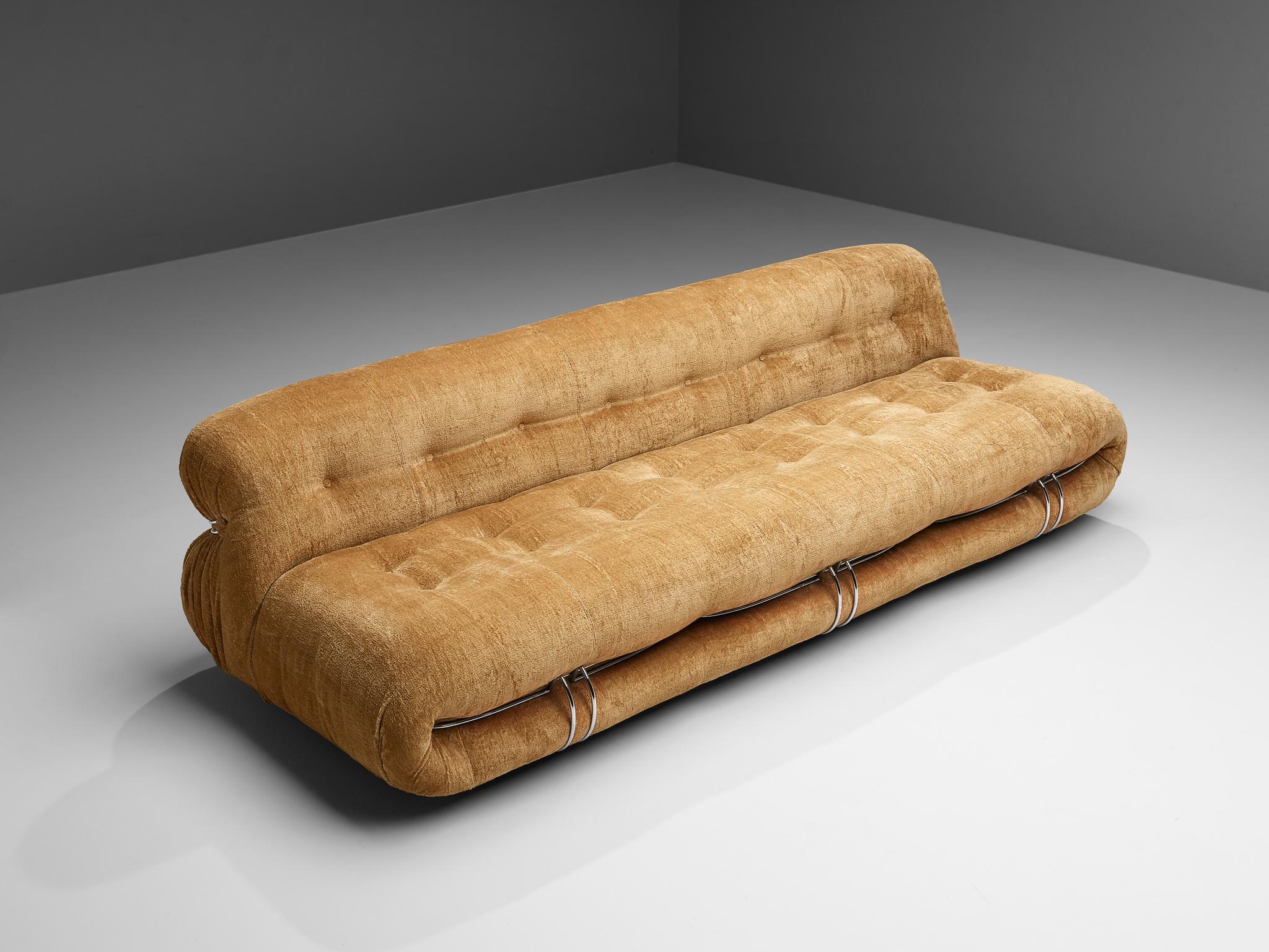 Italian Afra & Tobia Scarpa 'Soriana' Sofa in Velour Upholstery