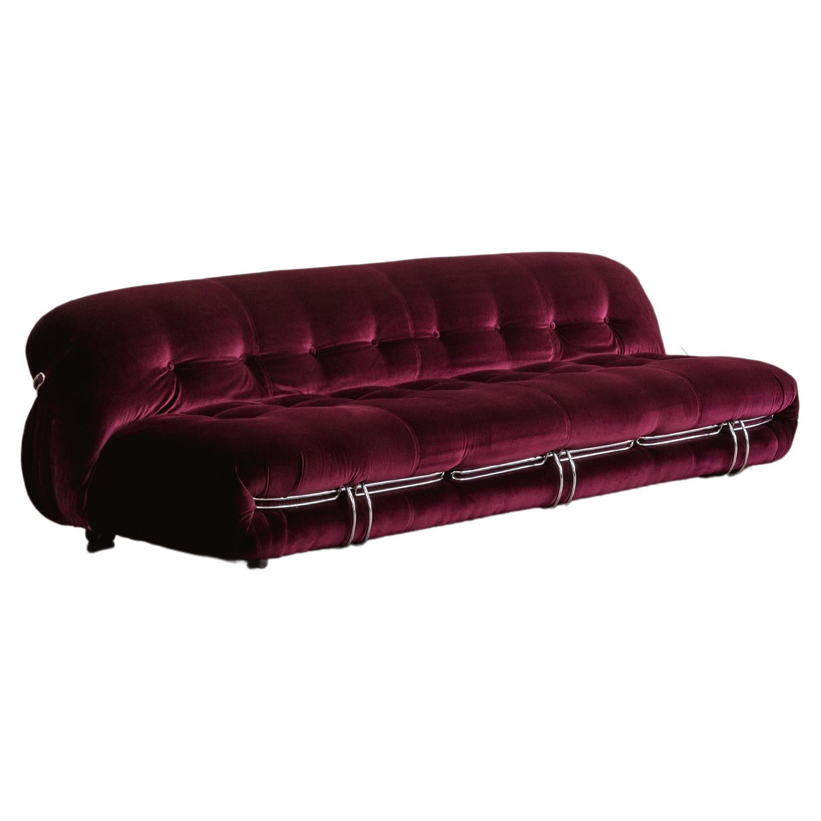 Afra & Tobia Scarpa “Soriana” Sofa for Cassina, Burgundy Velvet, 1969