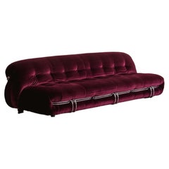 Afra & Tobia Scarpa “Soriana” Sofa for Cassina, Burgundy Velvet, 1969