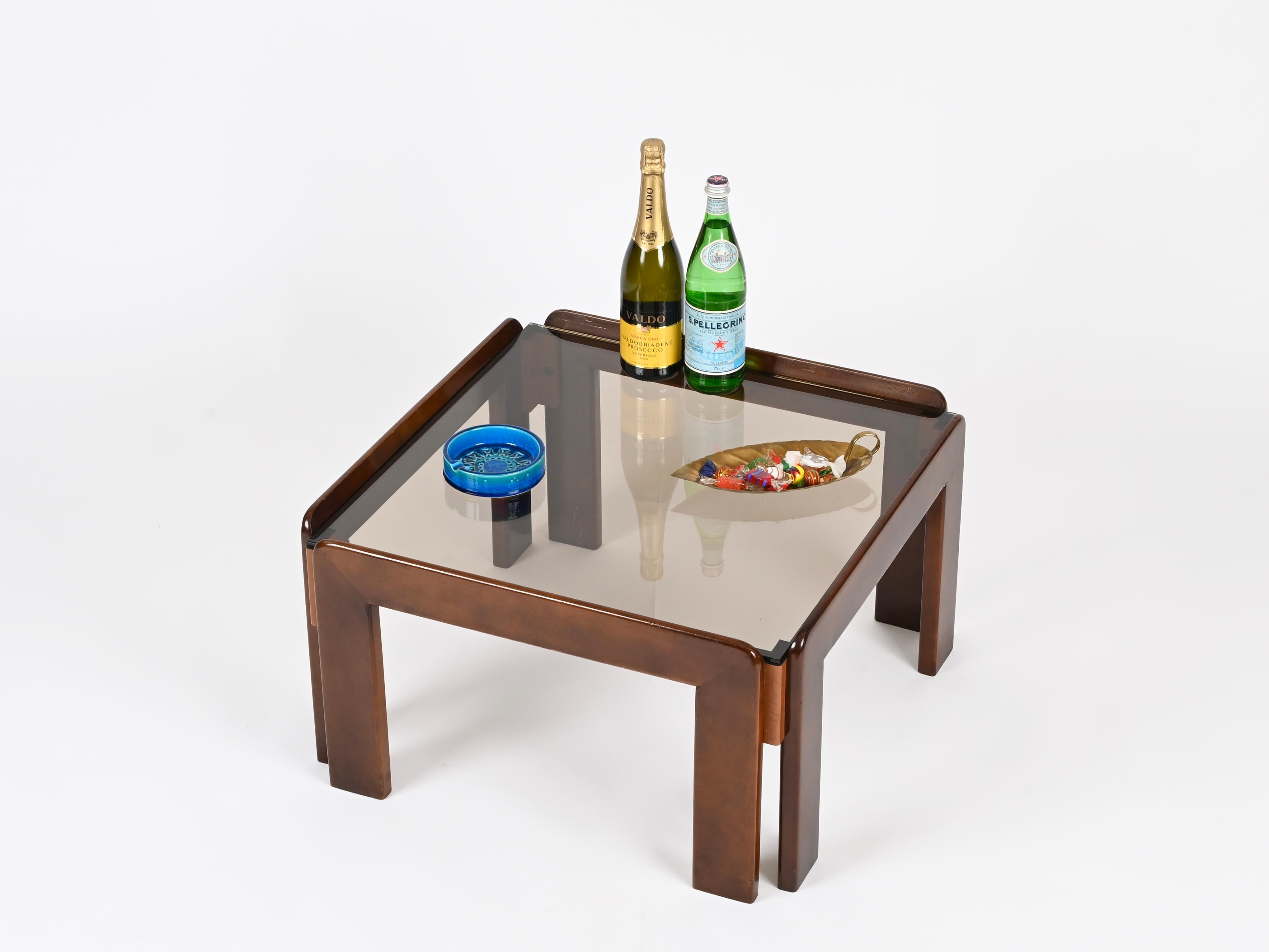 Afra & Tobia Scarpa Square Coffee Table with Bronzed Glass, Italy 1960s For Sale 6