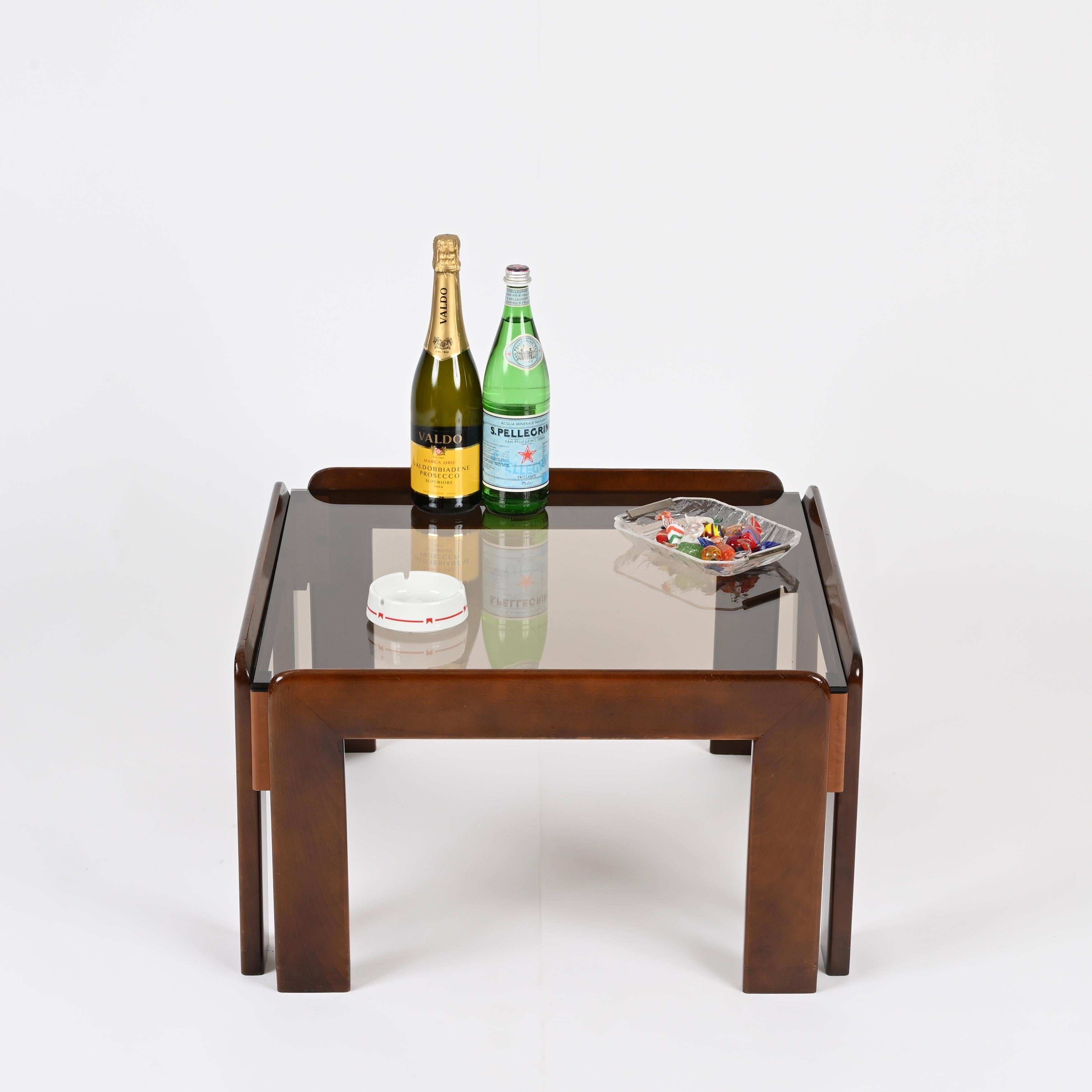 Afra & Tobia Scarpa Square Coffee Table with Bronzed Glass, Italy 1960s For Sale 7