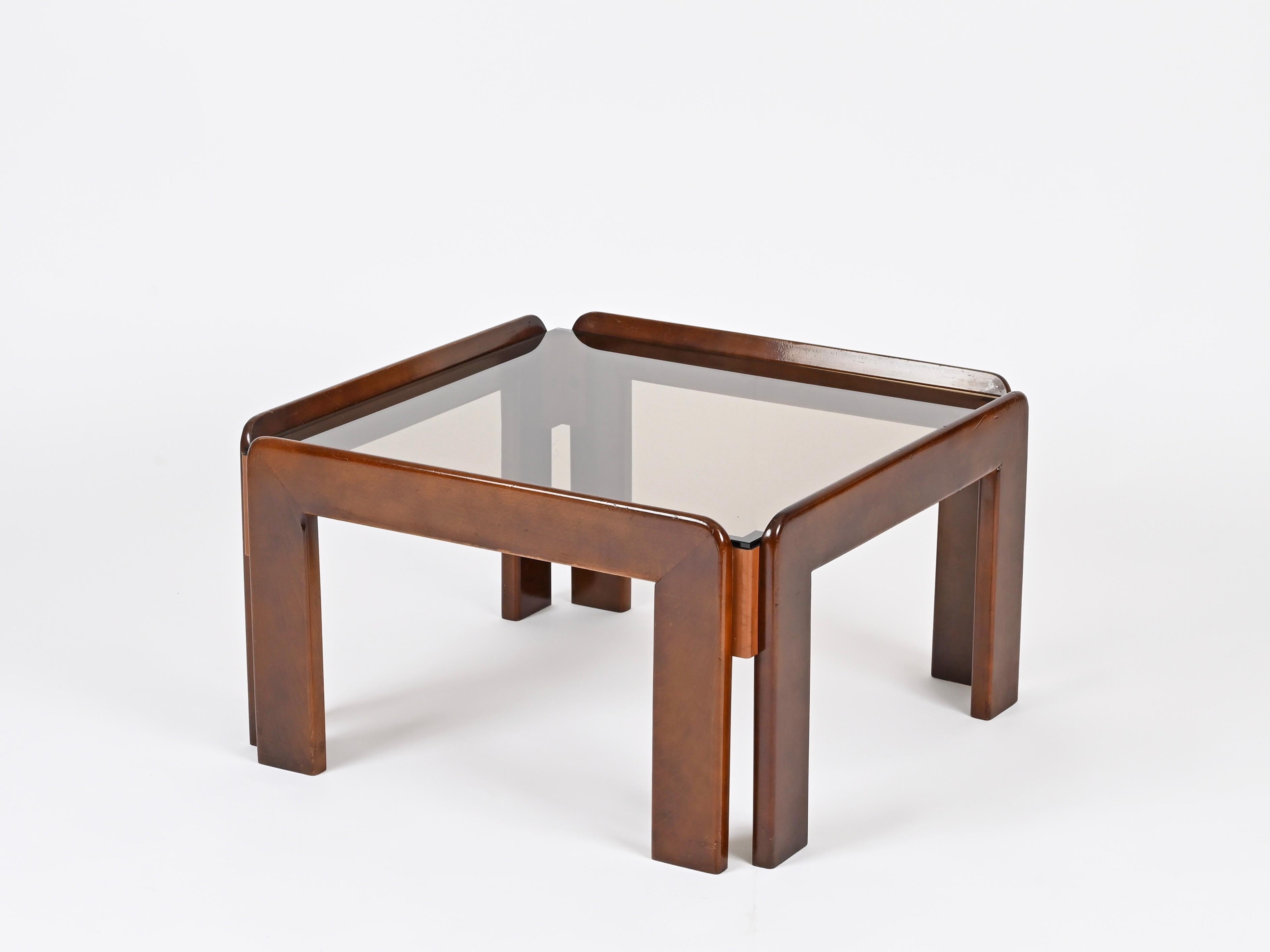 Mid-Century Modern Afra & Tobia Scarpa Square Coffee Table with Bronzed Glass, Italy 1960s For Sale