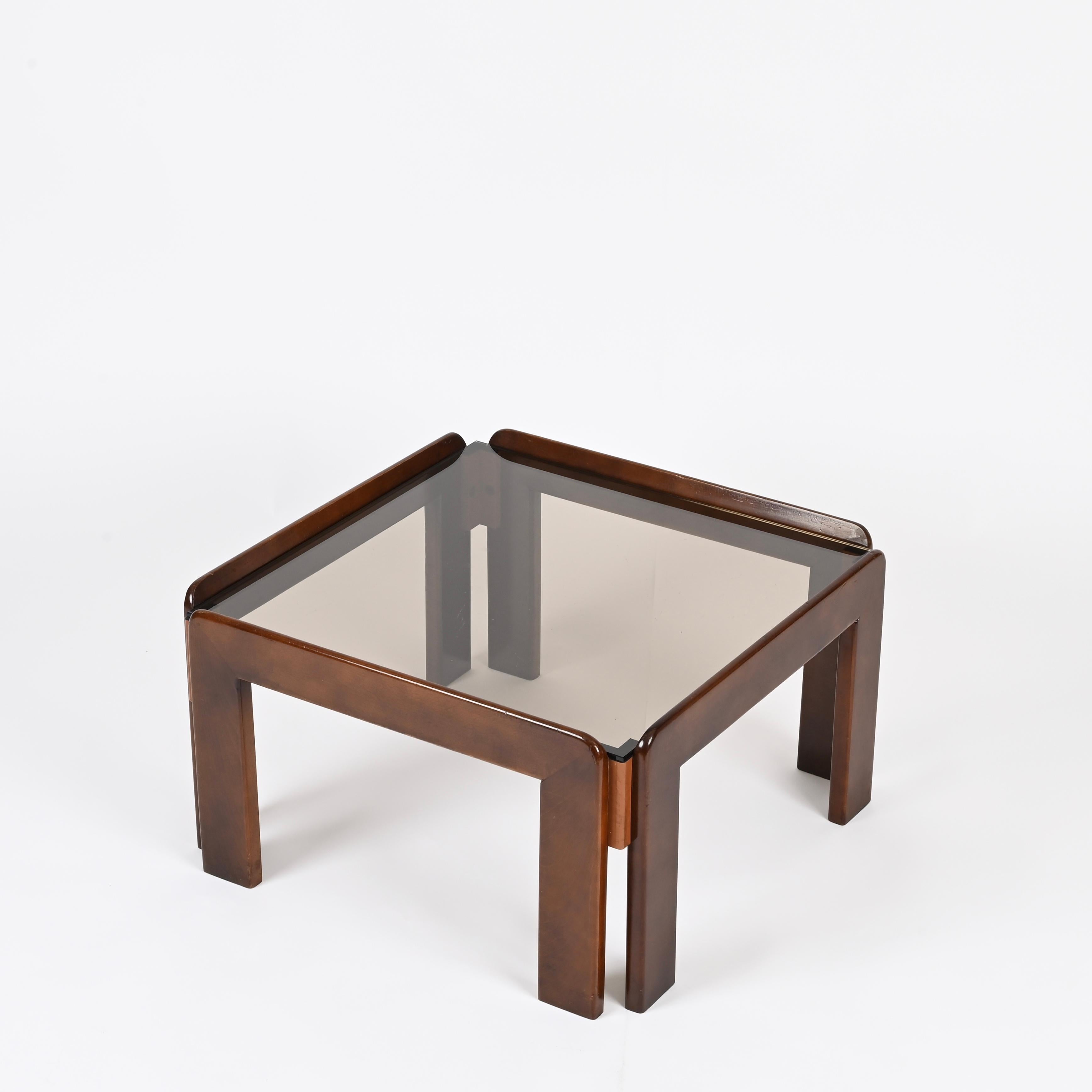 Italian Afra & Tobia Scarpa Square Coffee Table with Bronzed Glass, Italy 1960s For Sale