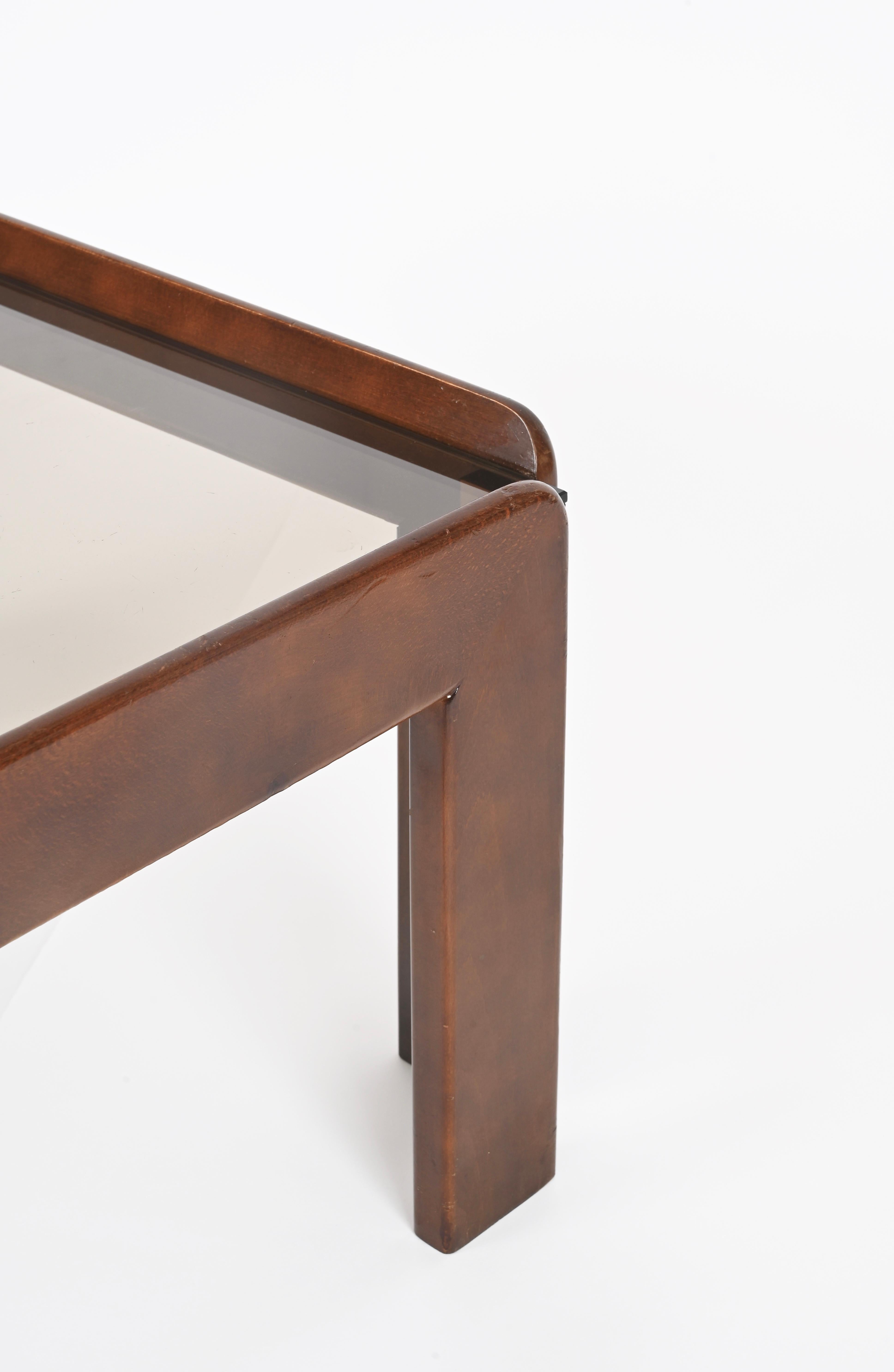 Afra & Tobia Scarpa Square Coffee Table with Bronzed Glass, Italy 1960s In Good Condition For Sale In Roma, IT
