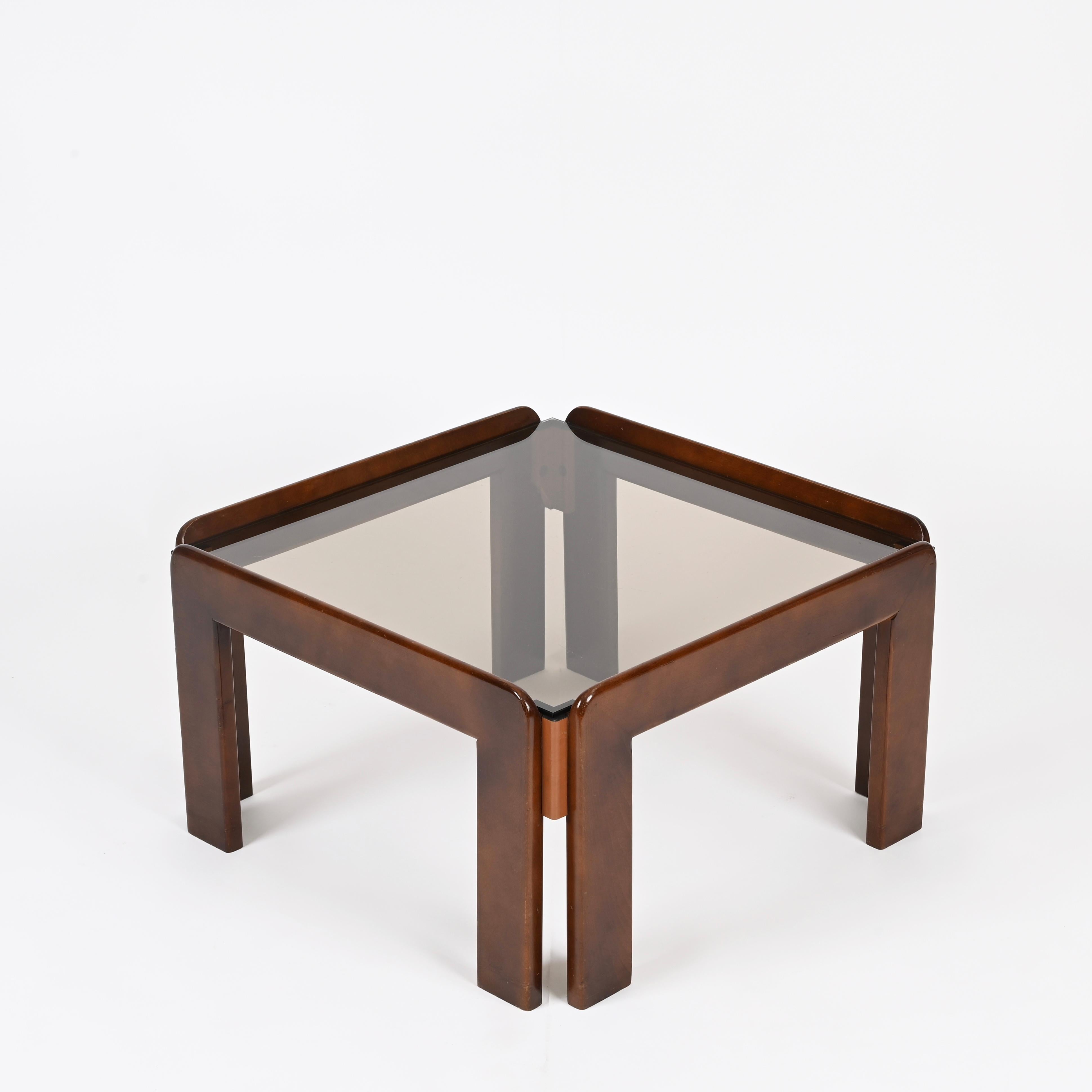 Mid-20th Century Afra & Tobia Scarpa Square Coffee Table with Bronzed Glass, Italy 1960s For Sale