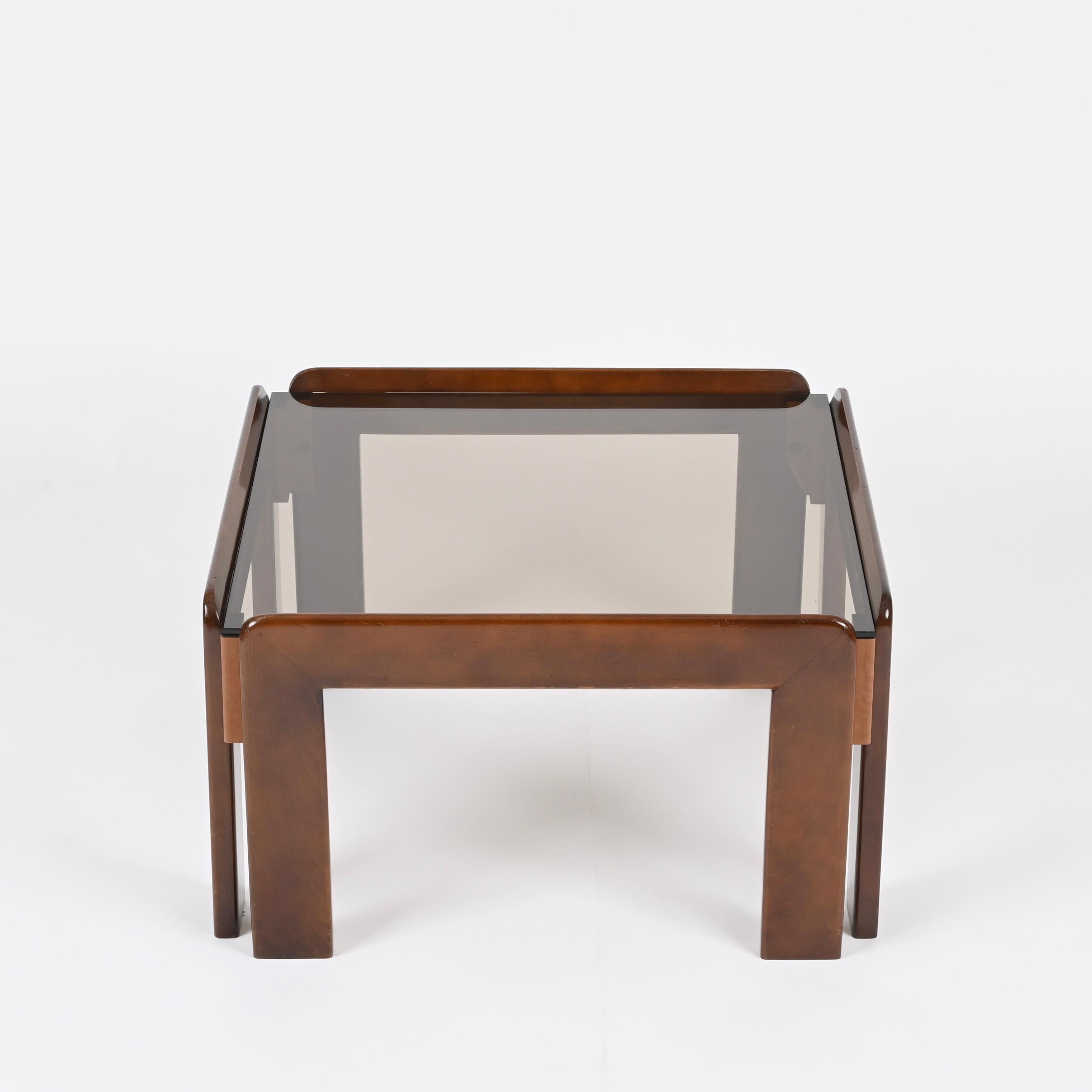 Afra & Tobia Scarpa Square Coffee Table with Bronzed Glass, Italy 1960s For Sale 1