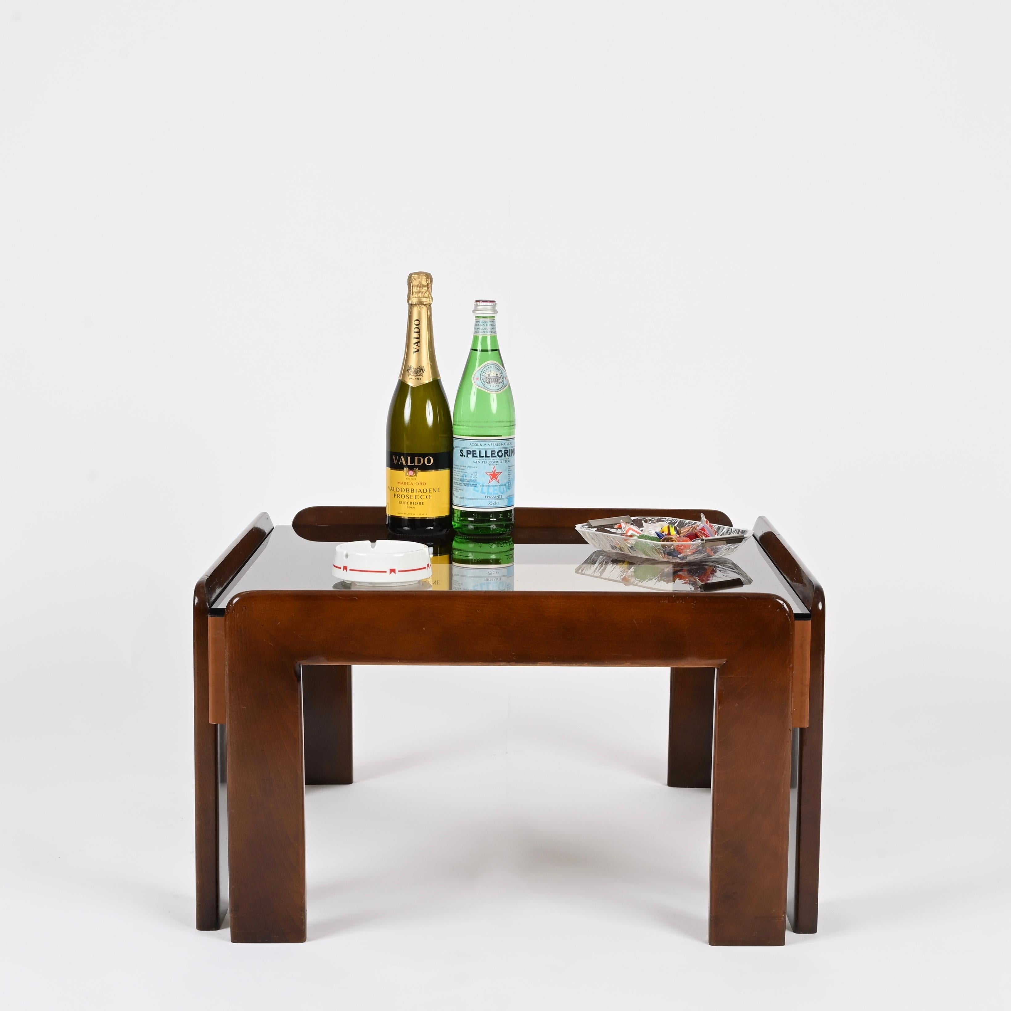 Afra & Tobia Scarpa Square Coffee Table with Bronzed Glass, Italy 1960s For Sale 2