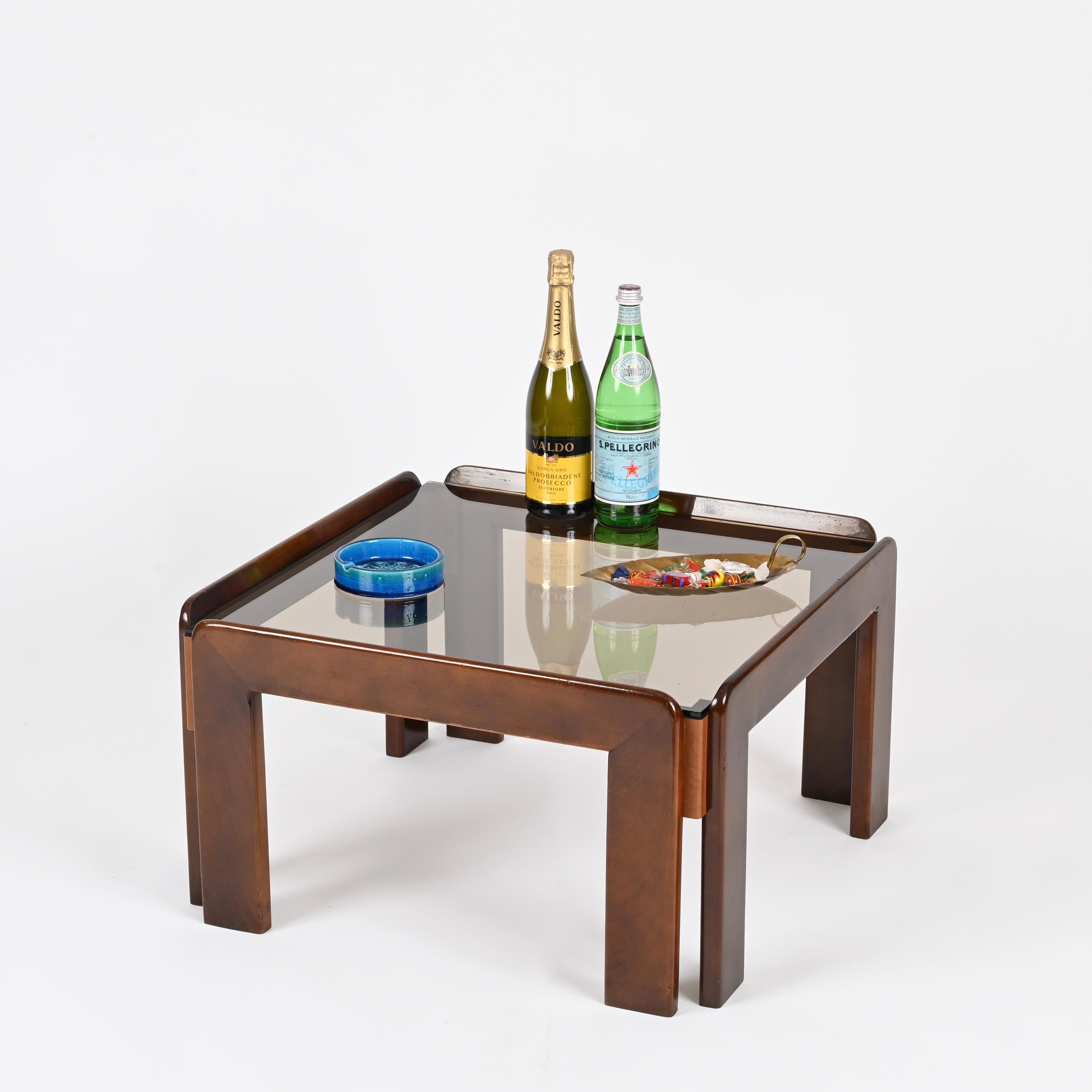 Afra & Tobia Scarpa Square Coffee Table with Bronzed Glass, Italy 1960s For Sale 3