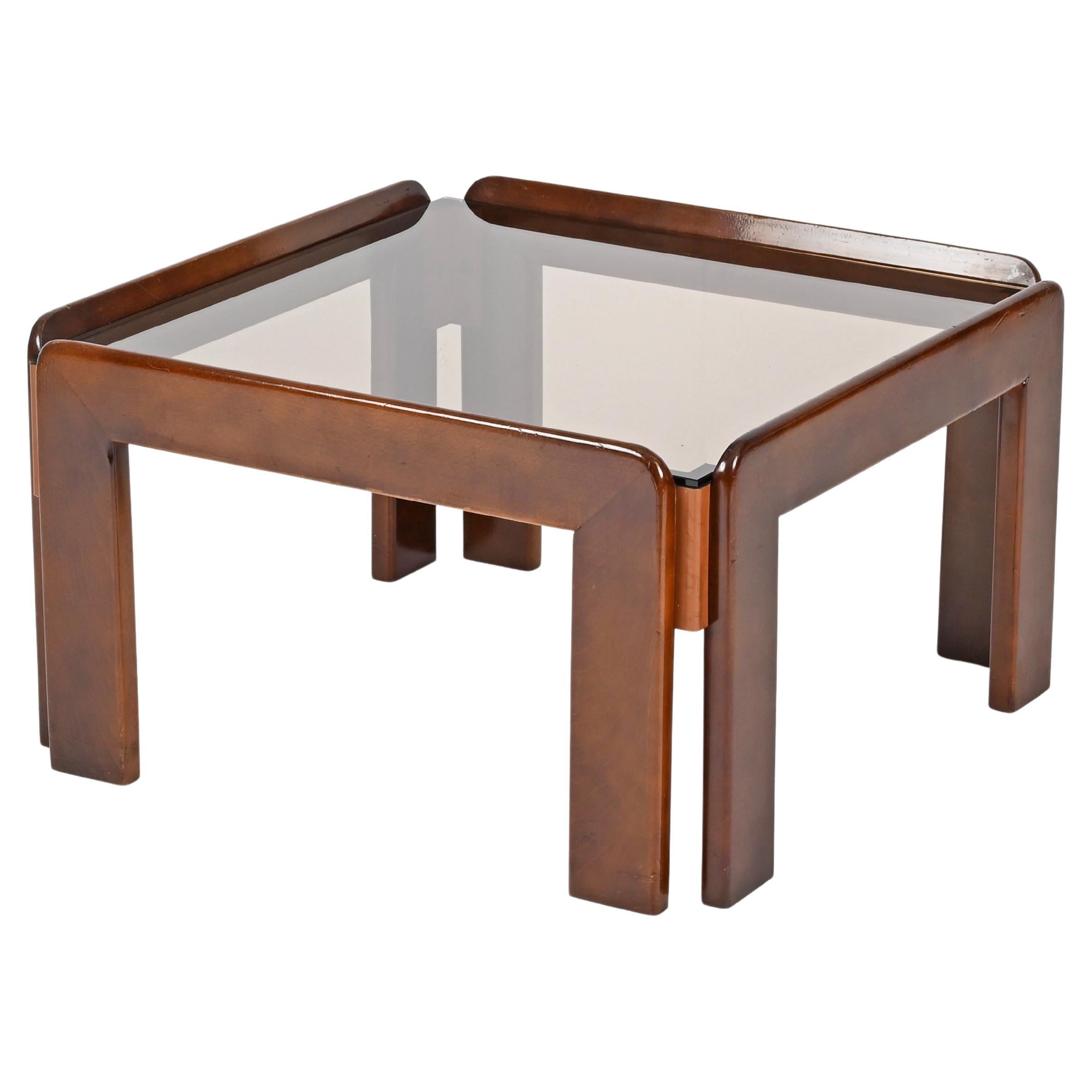 Table basse carrée en verre bronzé Afra & Tobia Scarpa, Italie, années 1960