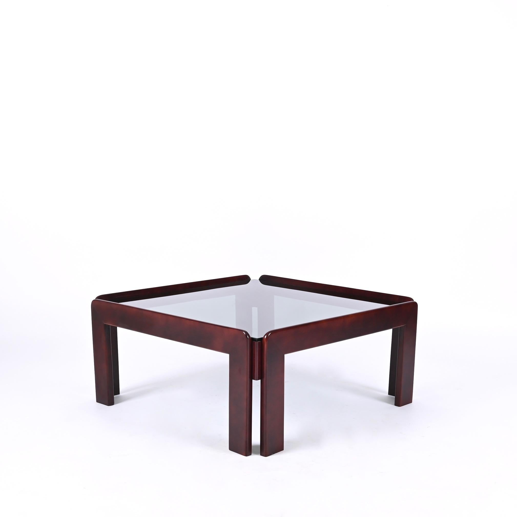 Afra & Tobia Scarpa Square Coffee Table with Smoked Glass, Italy 1960s 4