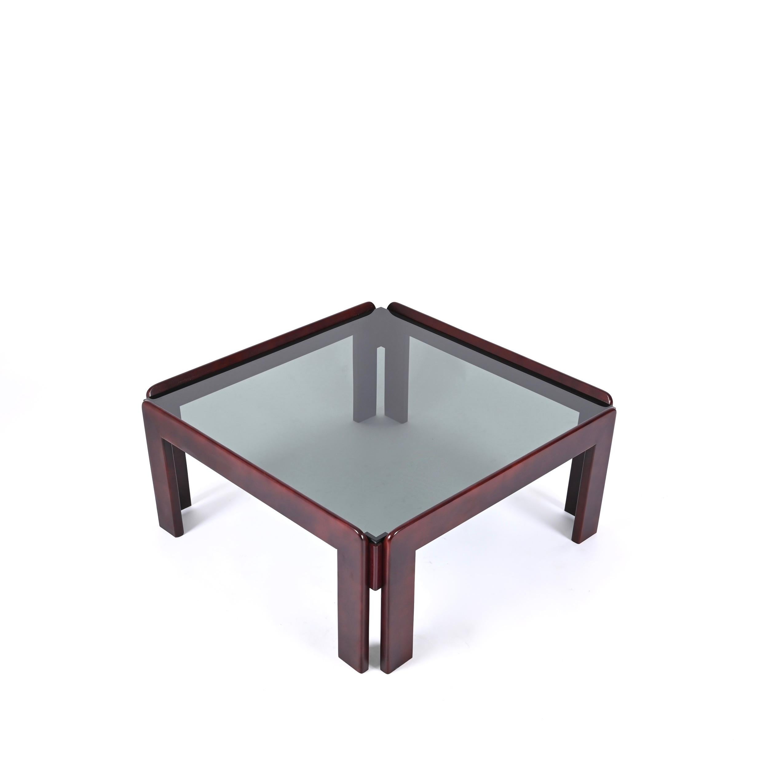 Afra & Tobia Scarpa Square Coffee Table with Smoked Glass, Italy 1960s 5