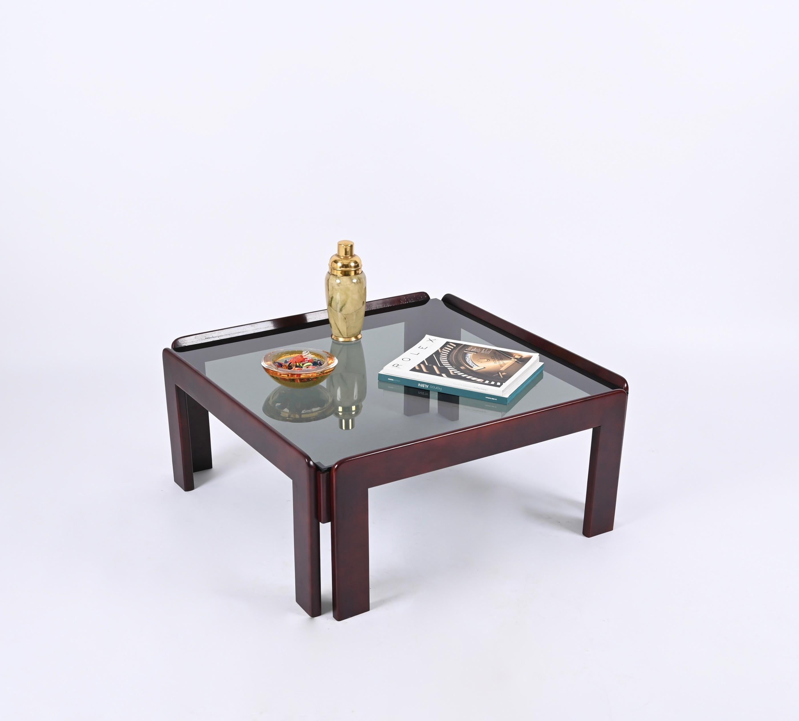 Afra & Tobia Scarpa Square Coffee Table with Smoked Glass, Italy 1960s 7