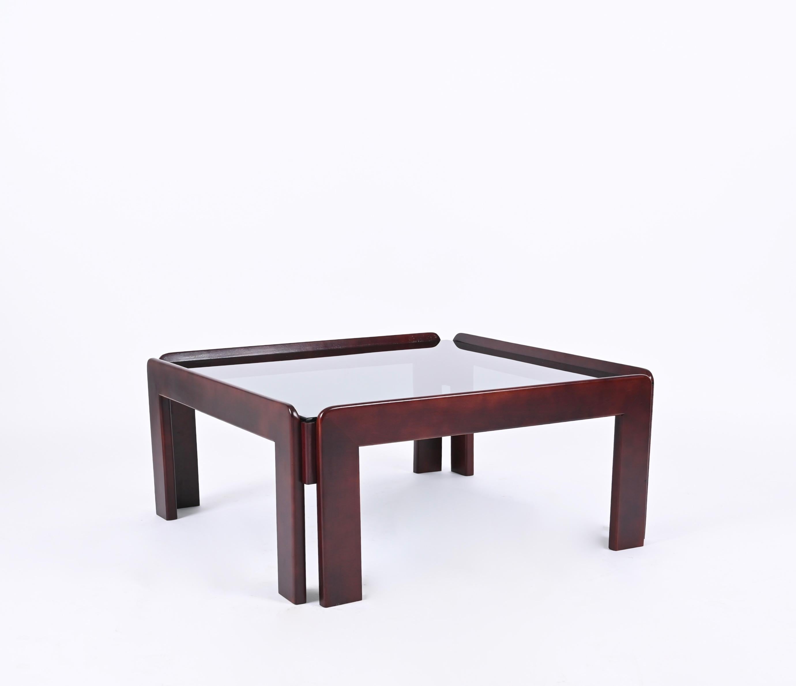 Afra & Tobia Scarpa Square Coffee Table with Smoked Glass, Italy 1960s 9