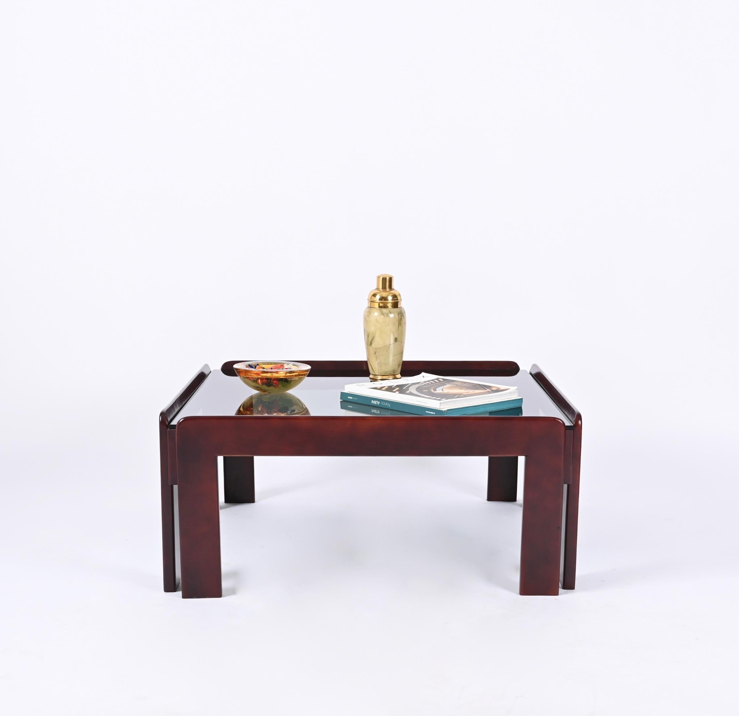 Afra & Tobia Scarpa Square Coffee Table with Smoked Glass, Italy 1960s 10