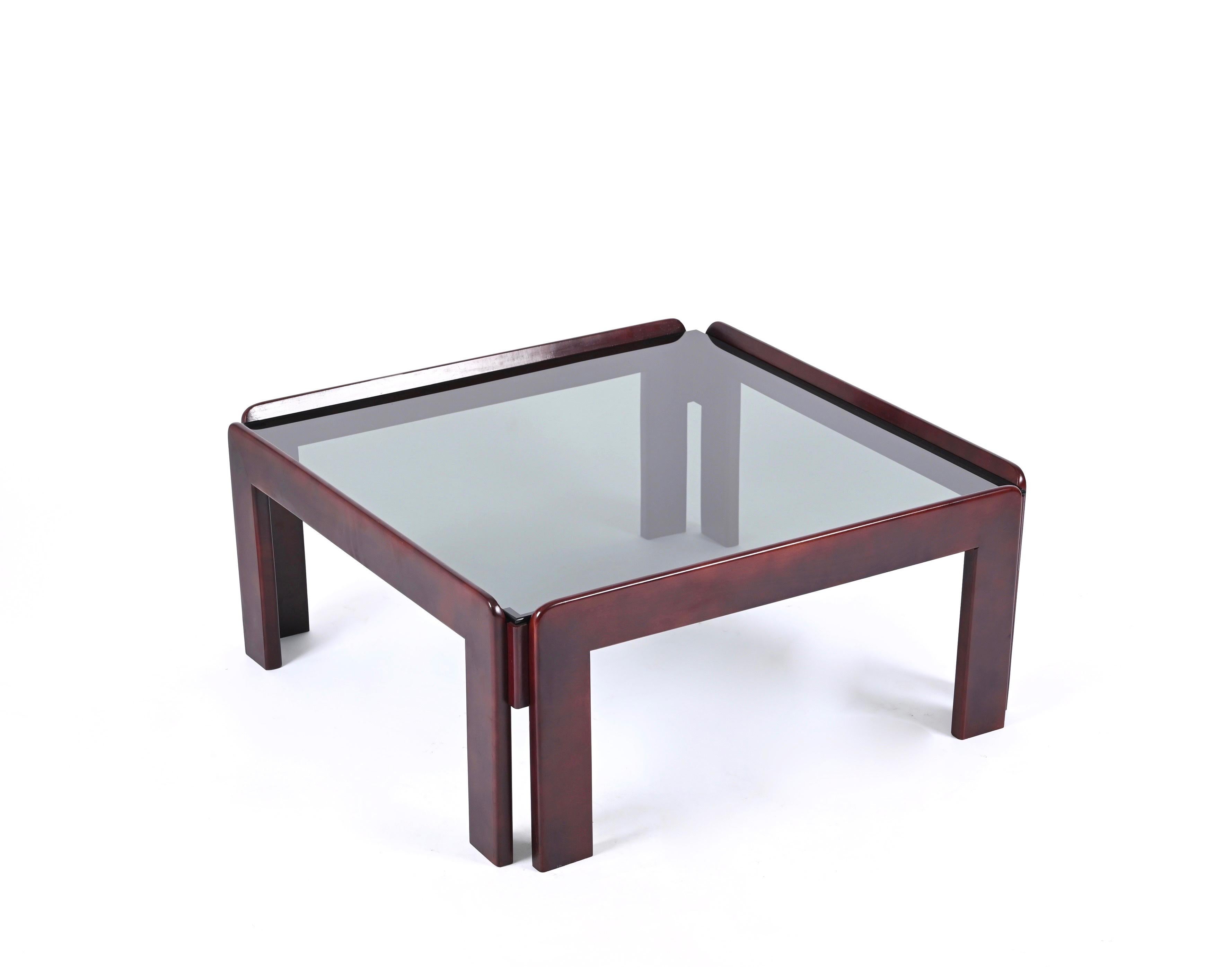 Mid-20th Century Afra & Tobia Scarpa Square Coffee Table with Smoked Glass, Italy 1960s