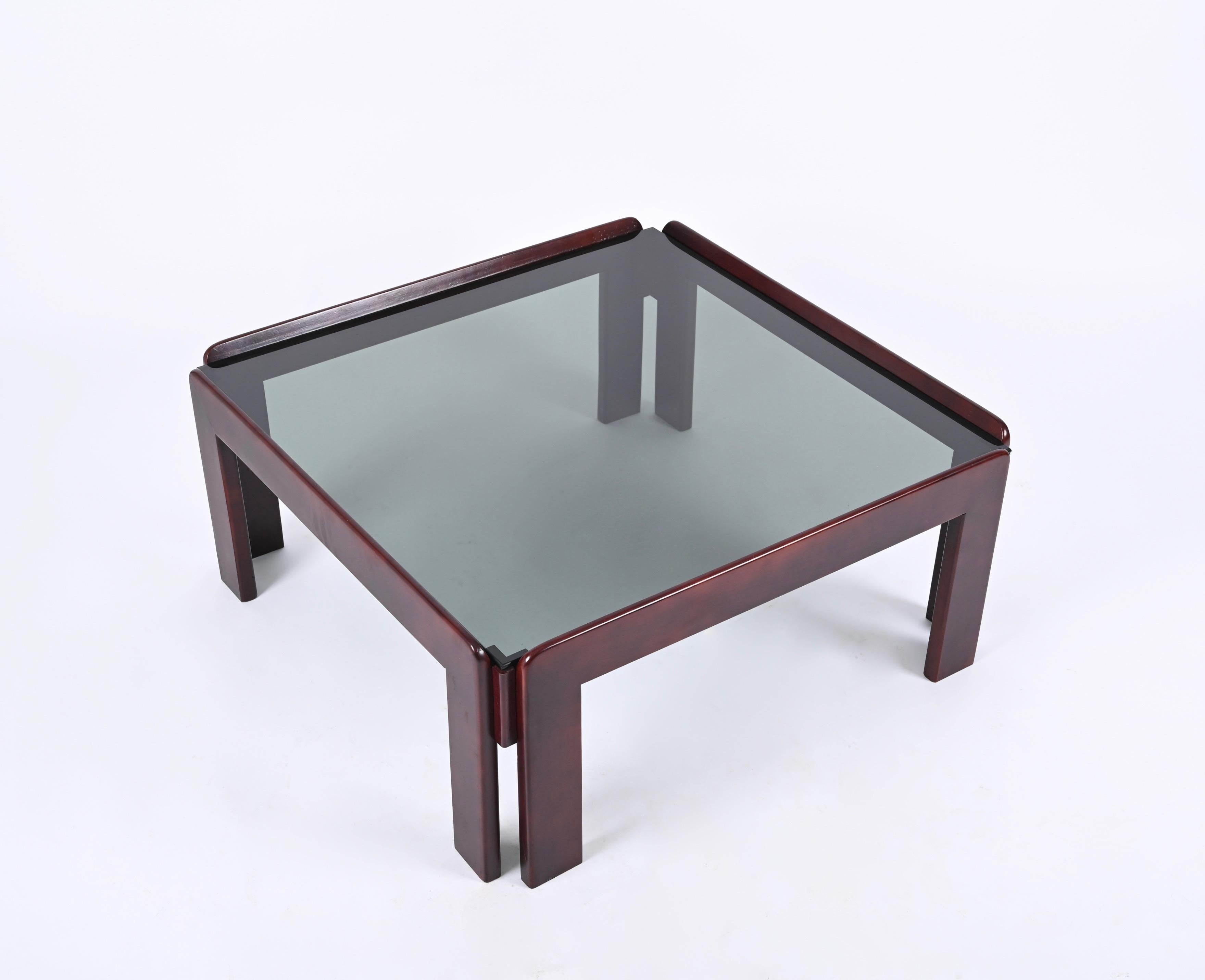 Afra & Tobia Scarpa Square Coffee Table with Smoked Glass, Italy 1960s 1