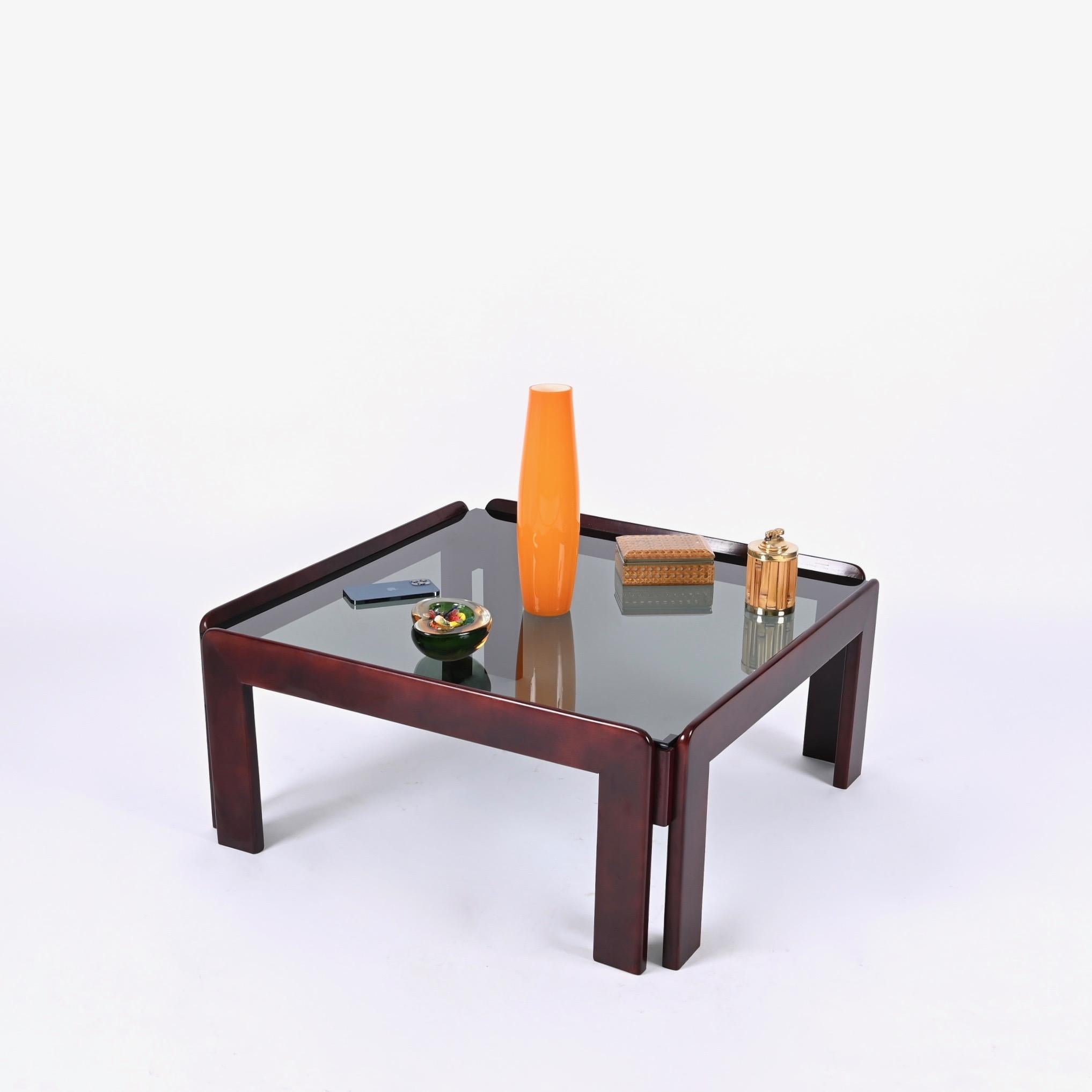 Afra & Tobia Scarpa Square Coffee Table with Smoked Glass, Italy 1960s 2