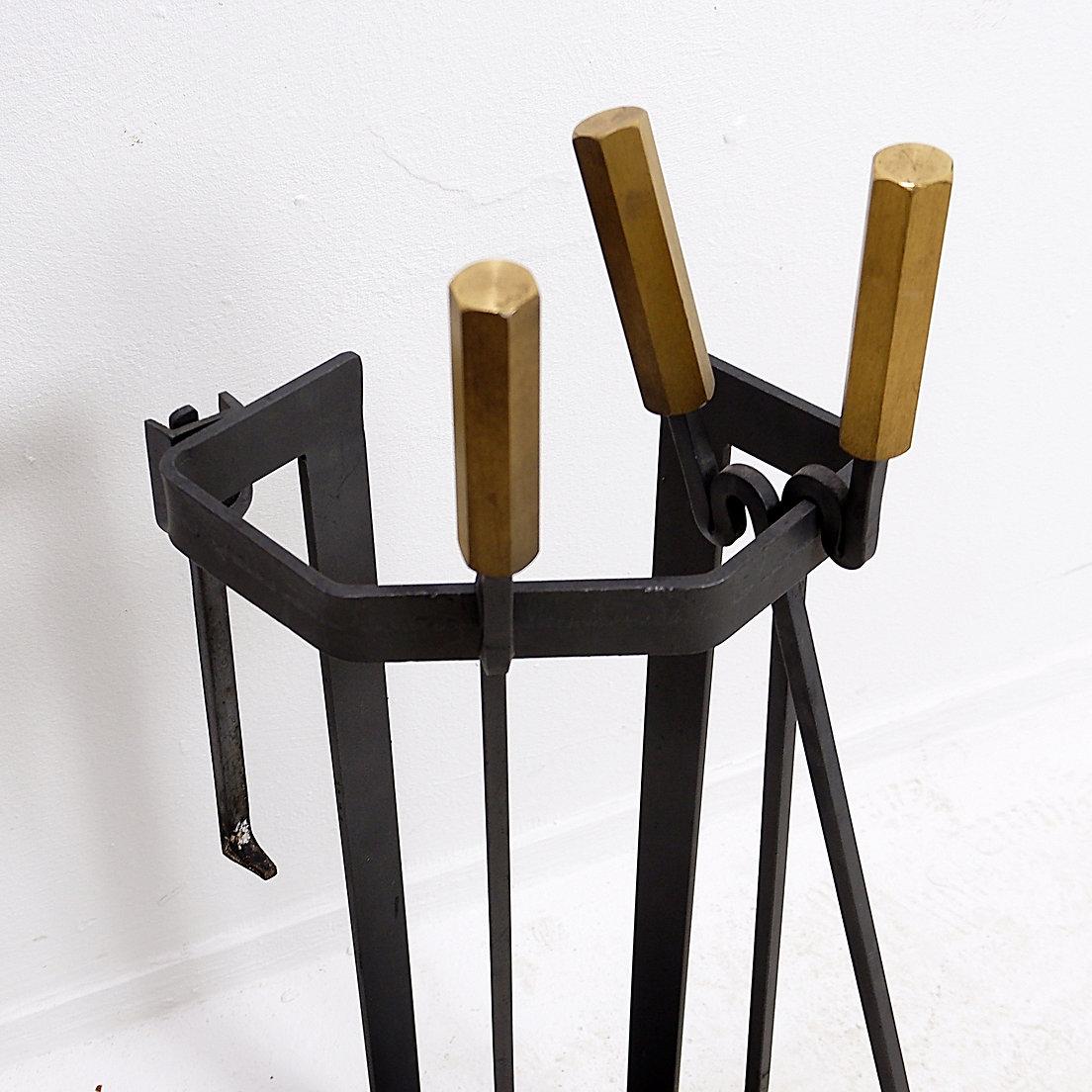 Afra & Tobia Scarpa style Fire tool set - 3 pces & stand For Sale 4