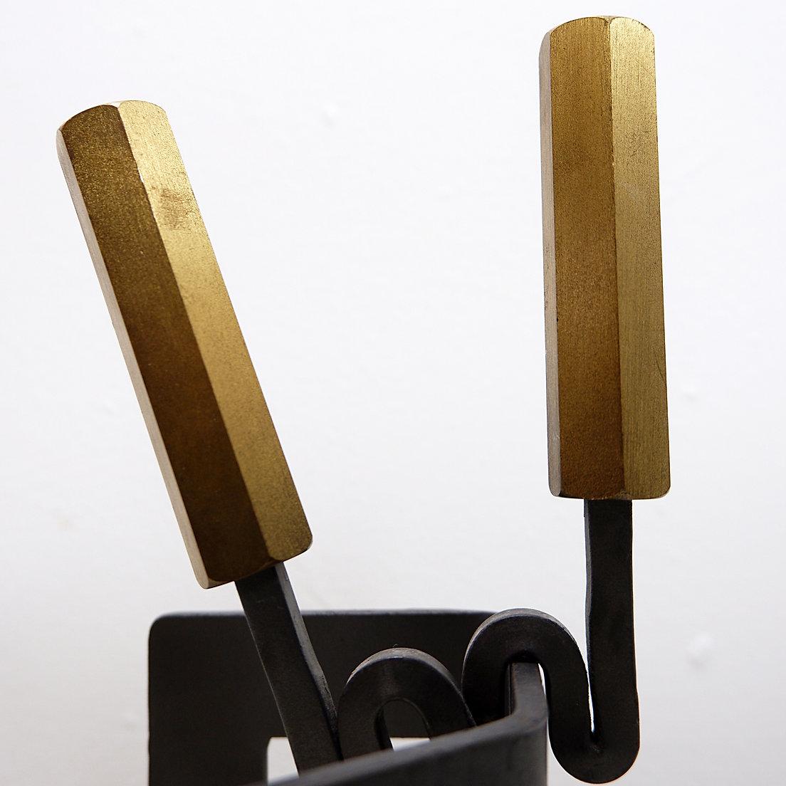 Afra & Tobia Scarpa style Fire tool set - 3 pces & stand For Sale 5