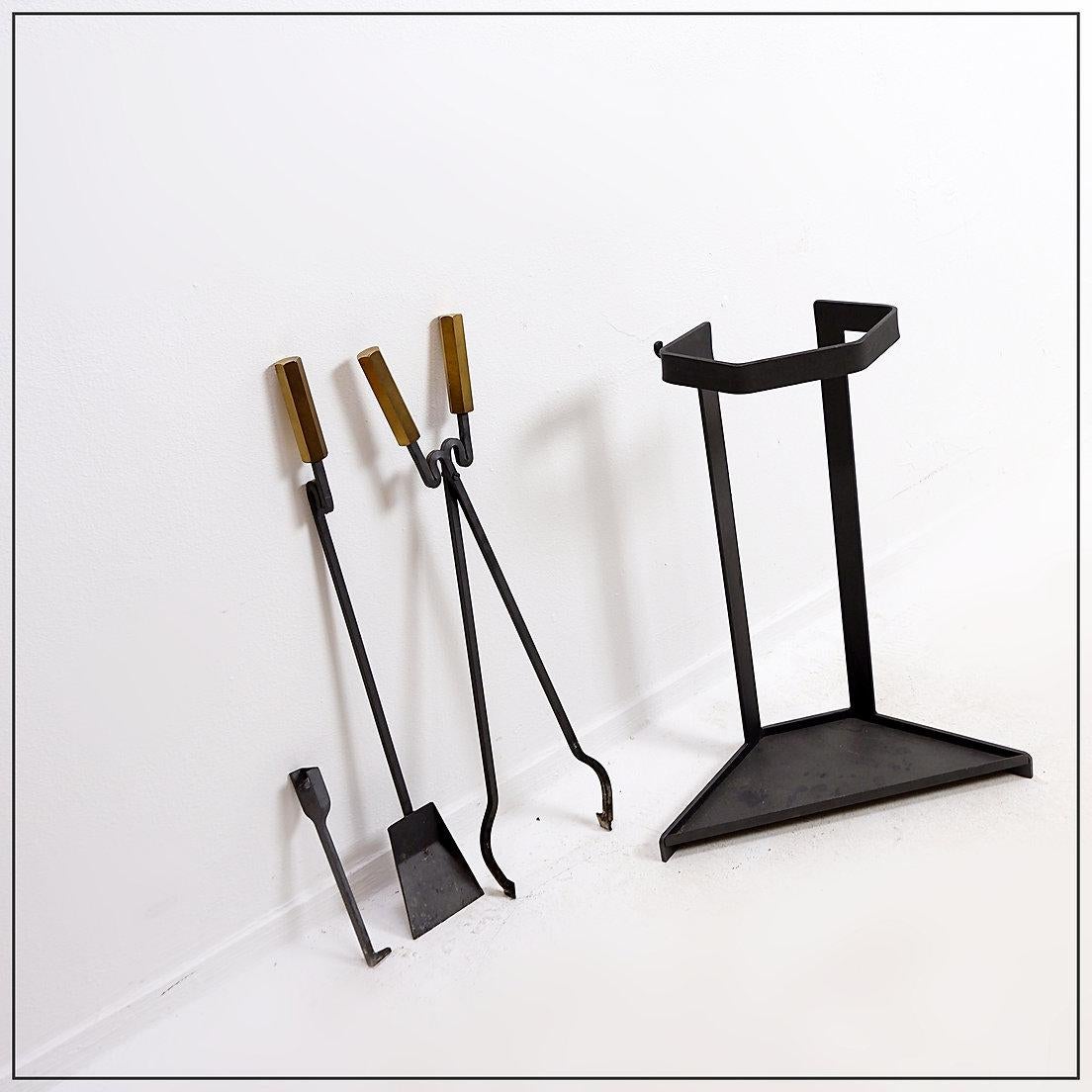 Afra & Tobia Scarpa style Fire tool set - 3 pces & stand For Sale 3