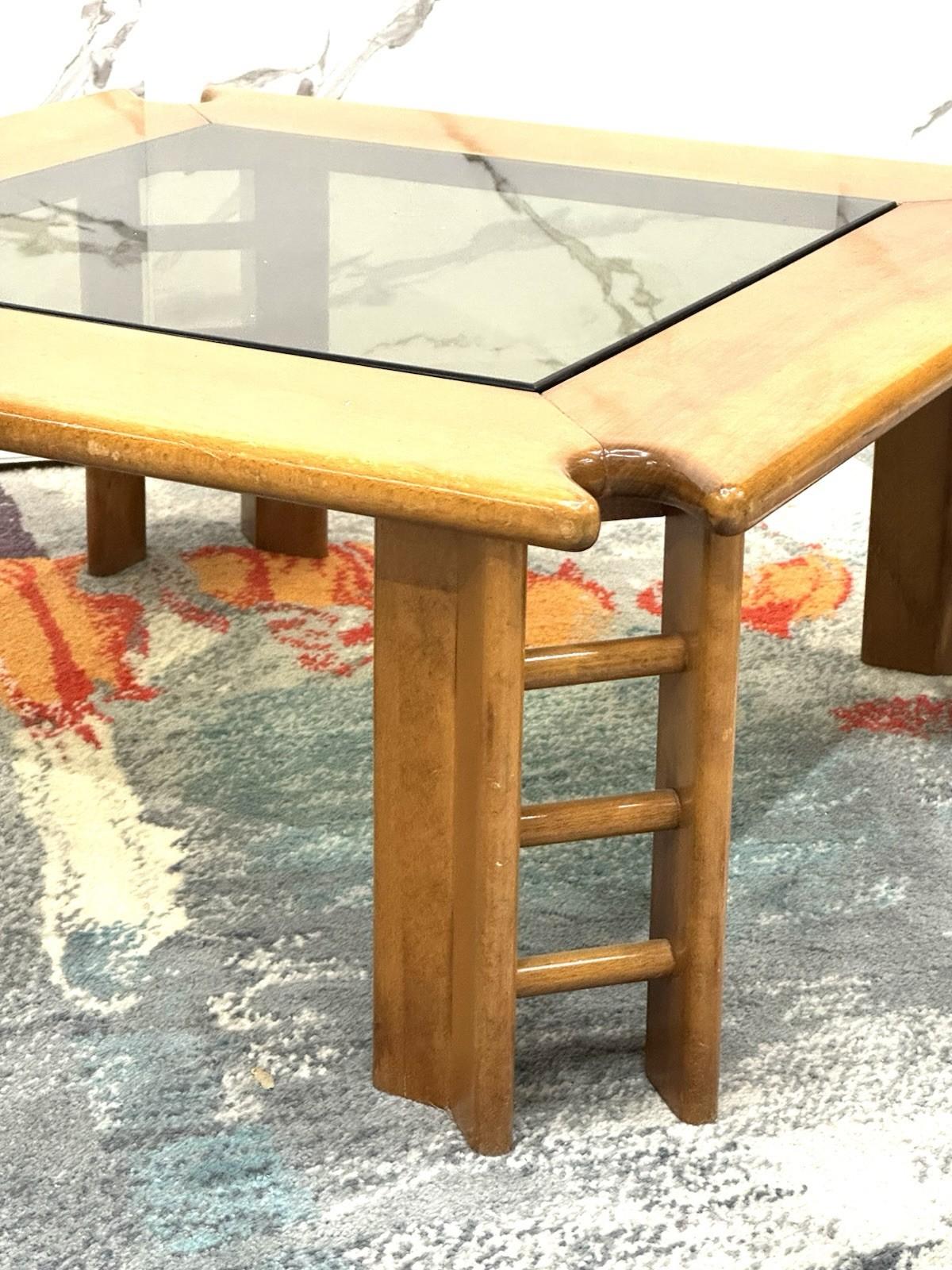 Wood Afra & Tobia Scarpa Style Tavolo da salotto legno anni '60 design modernariato For Sale