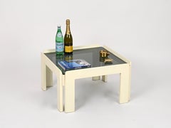 Afra & Tobia Scarpa White Square Coffee Table with Smoked Glass, Italy, 1960s