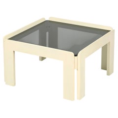 Afra & Tobia Scarpa White Square Coffee Table with Smoked Glass, Italy, 1960s