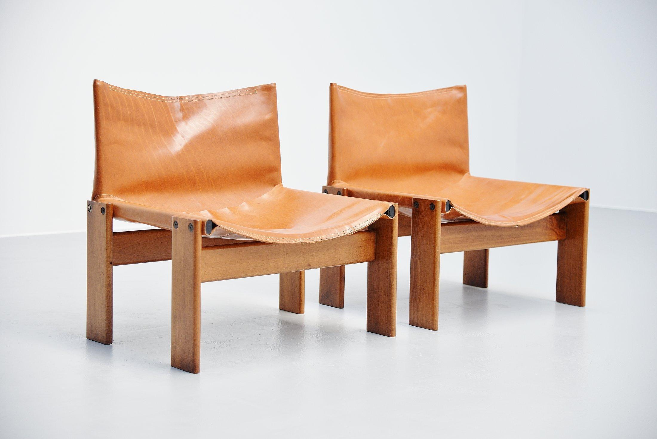 Mid-Century Modern Afre e Tobia Scarpa Monk Lounge Chairs Molteni, Italy, 1974