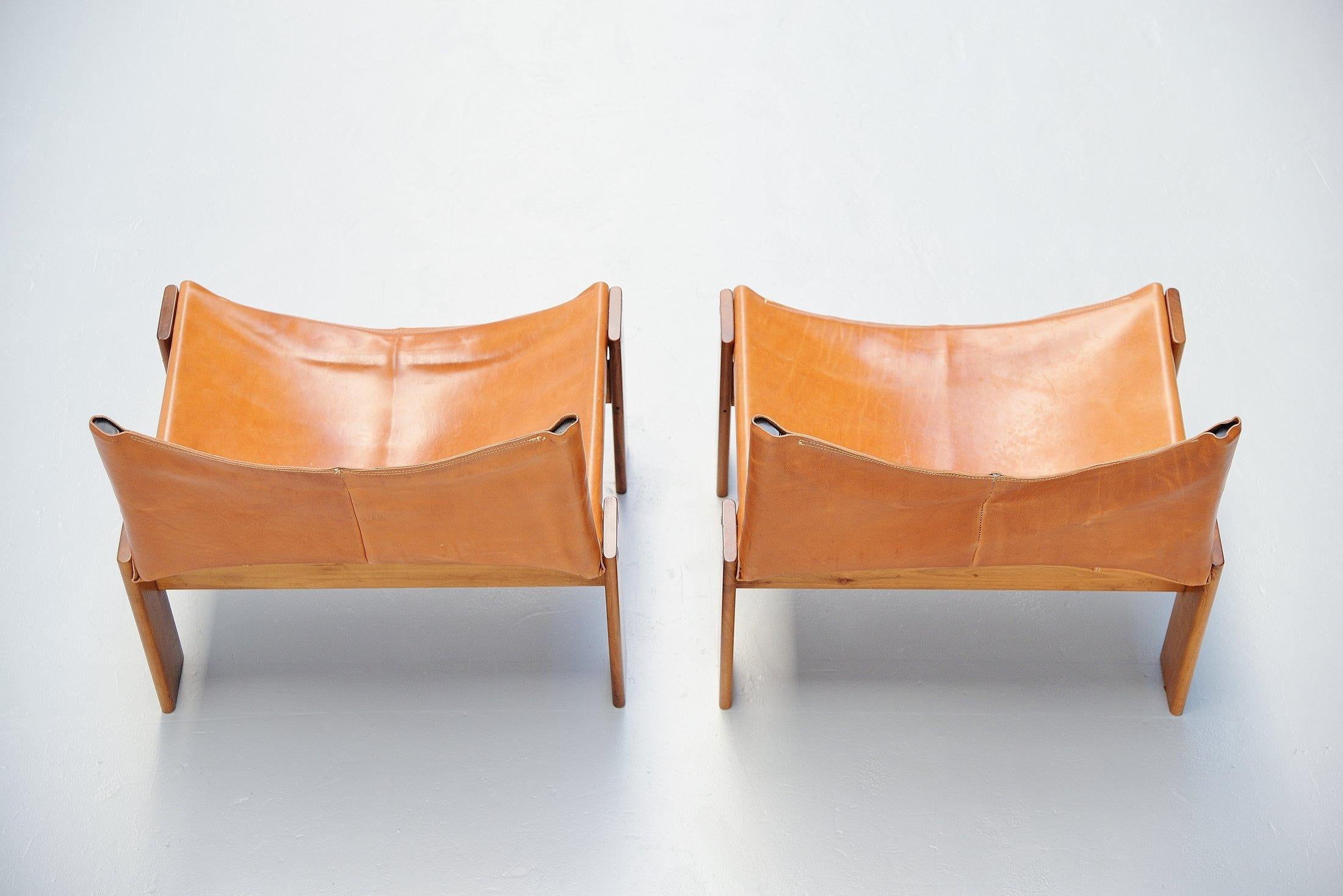 Afre e Tobia Scarpa Monk Lounge Chairs Molteni, Italy, 1974 In Good Condition In Roosendaal, Noord Brabant