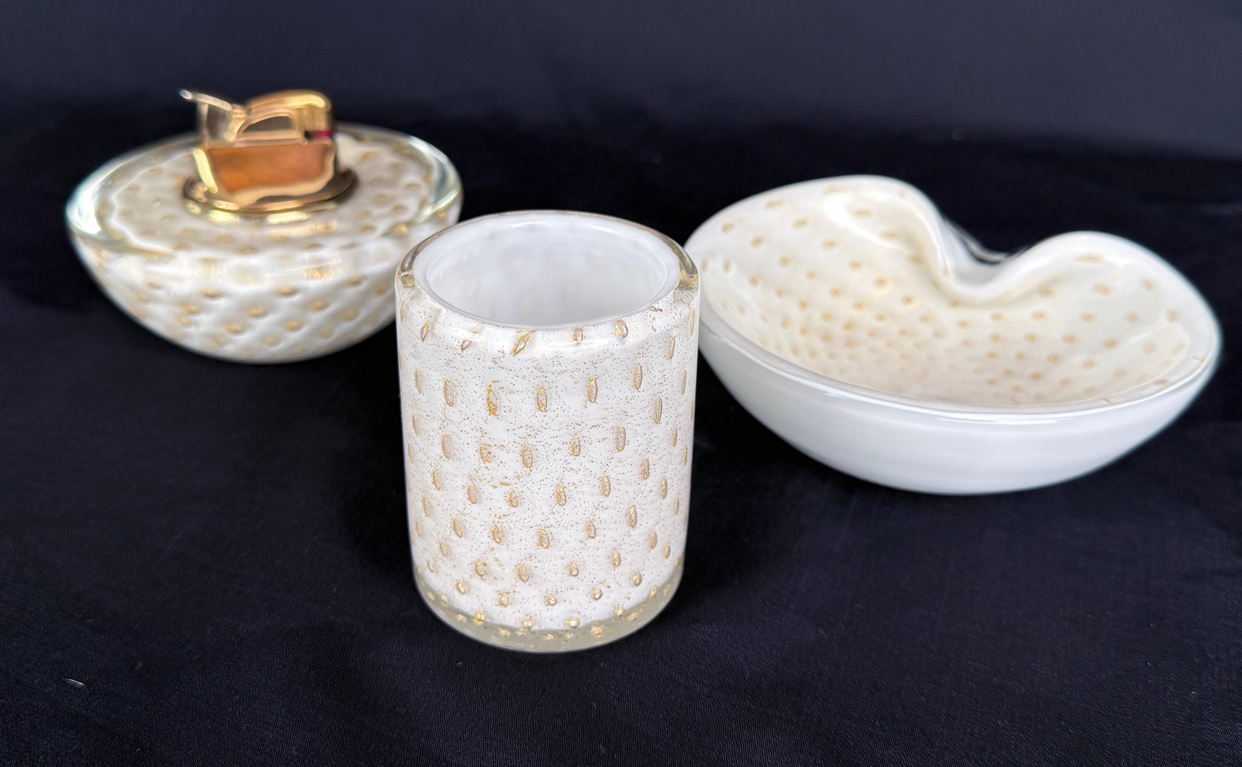 20th Century Afredo Barbini Venetian, Murano Glass Cigarette Three Piece Set. For Sale