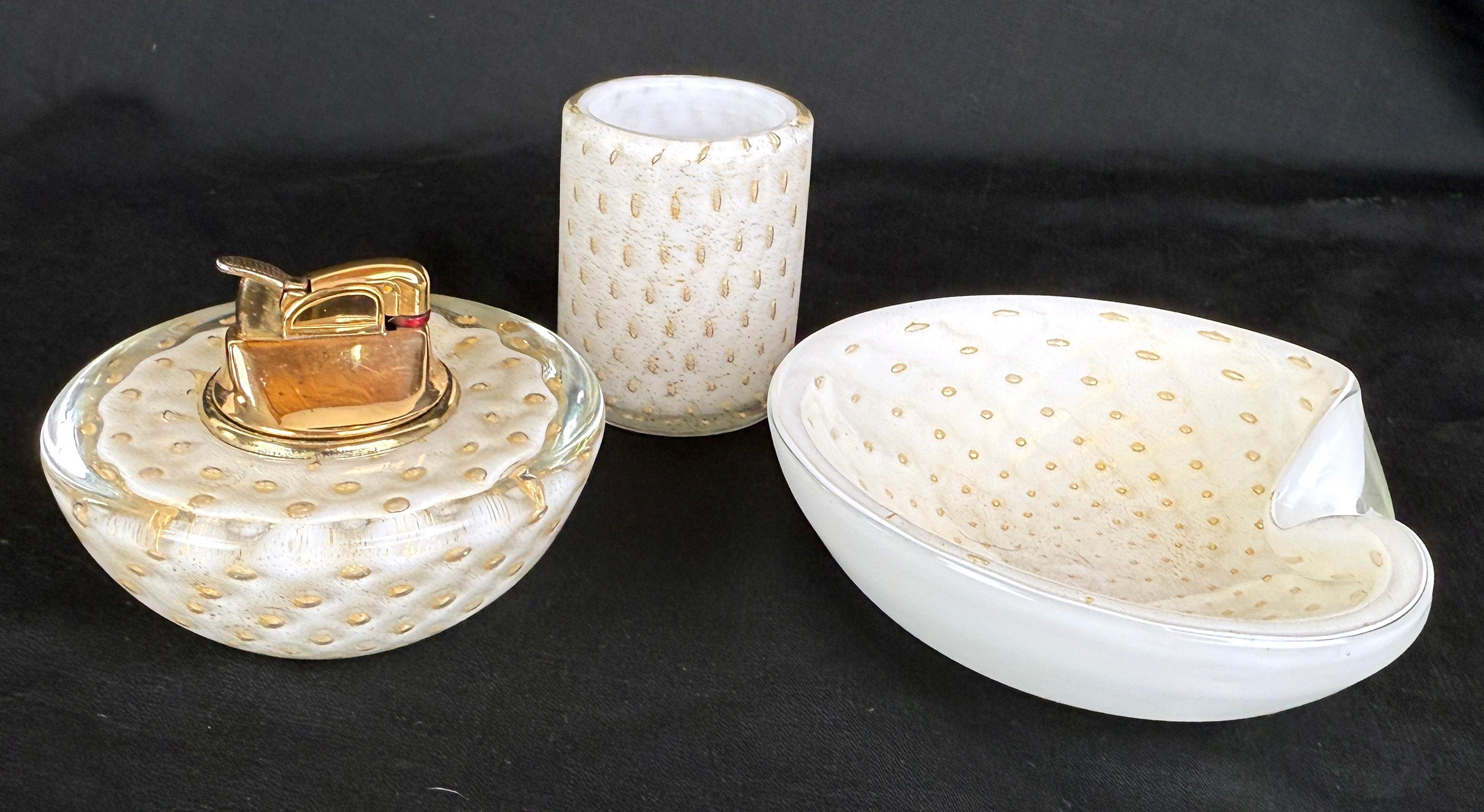 Art Glass Afredo Barbini Venetian, Murano Glass Cigarette Three Piece Set. For Sale