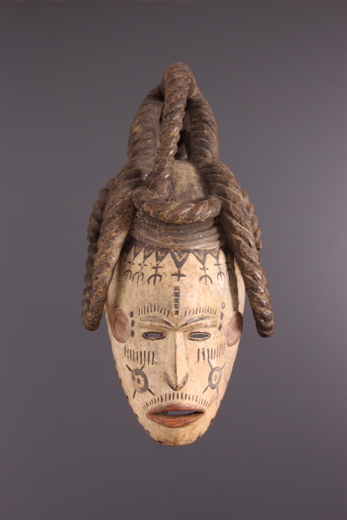 Máscara Tribal Igbo Agbogo Femenina Africana de Madera Marrón-Rojo-Beige Nigeria Años 70 en venta 5