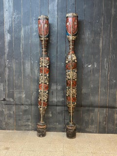 Africa, 2 elementi decorativi in legno policromo, 1950 circa