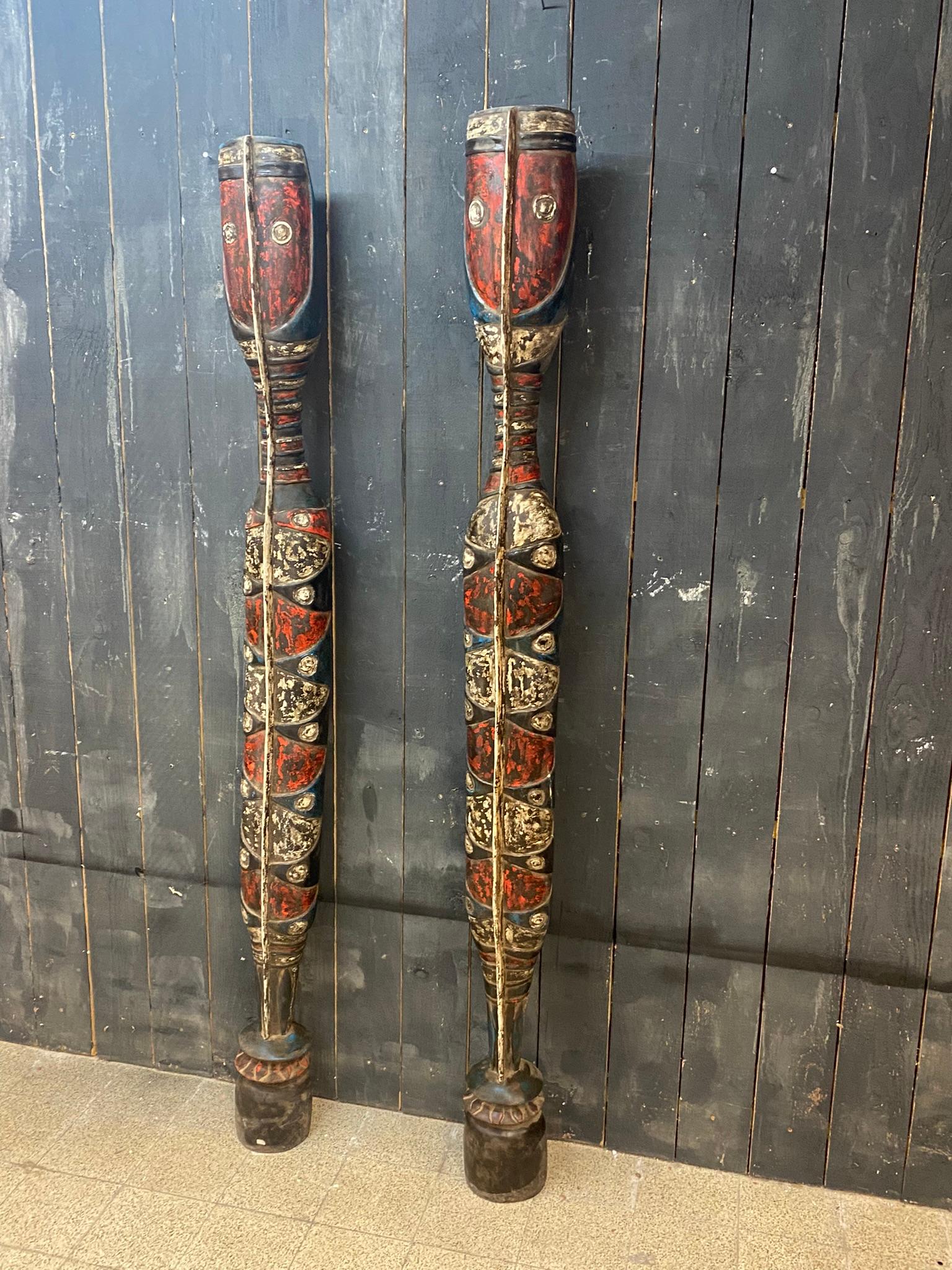 African Africa, 2 Decorative Elements in Polychrome Wood, circa 1950 For Sale