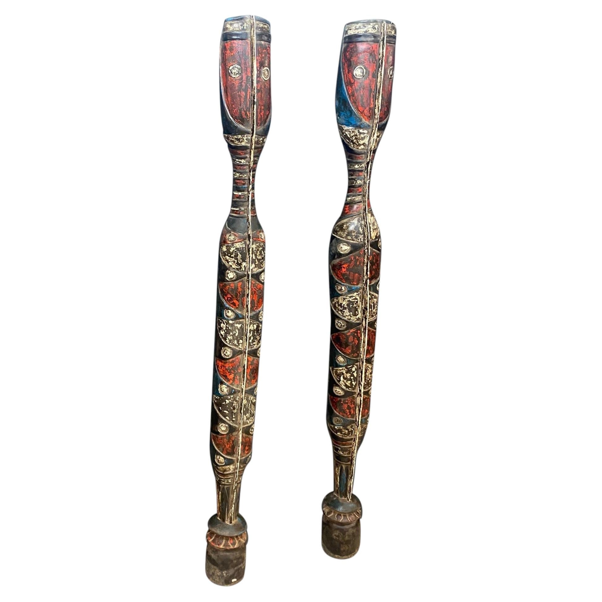 Africa, 2 Decorative Elements in Polychrome Wood, circa 1950 For Sale