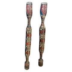Africa, 2 Decorative Elements in Polychrome Wood, circa 1950