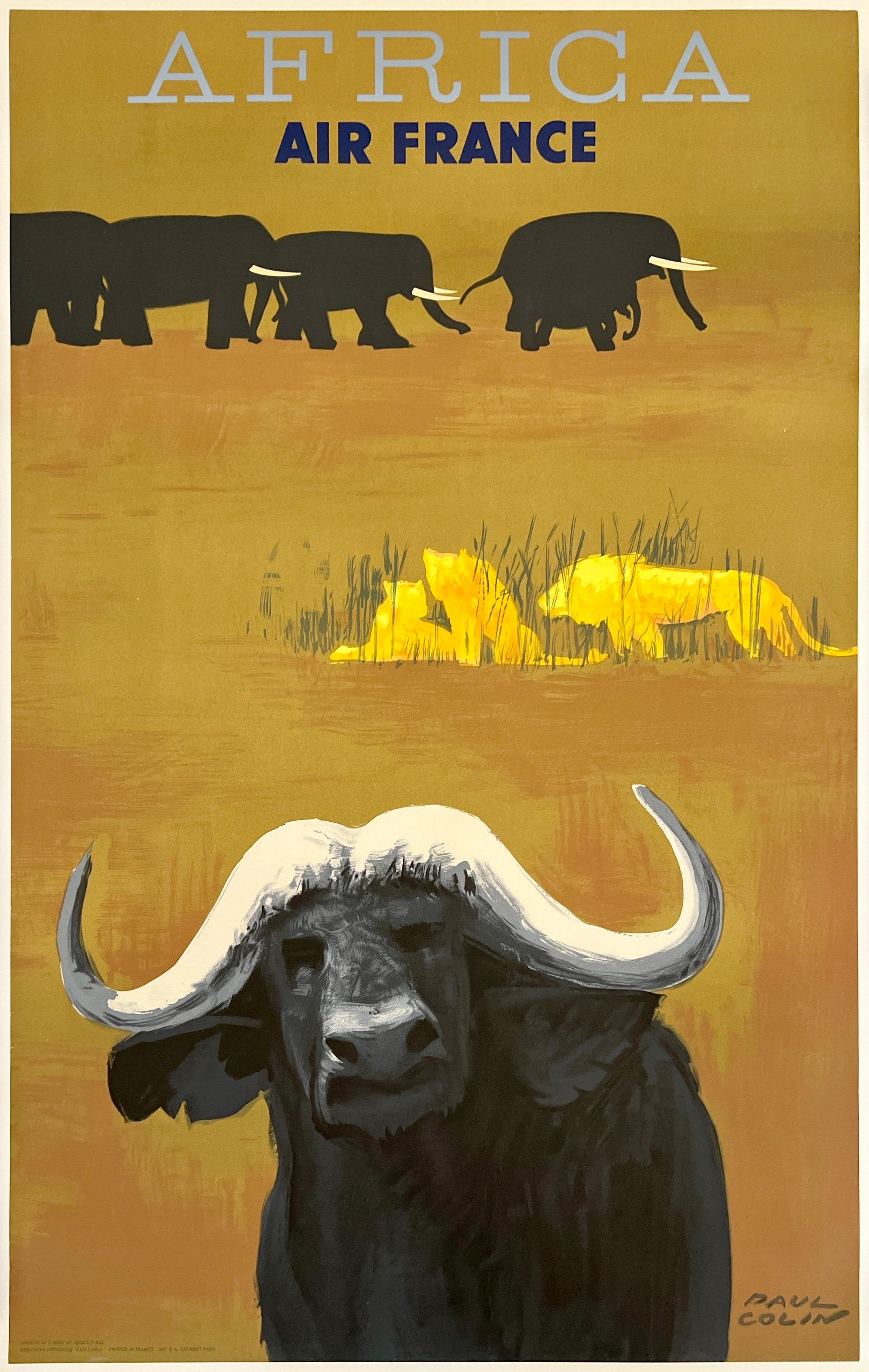 AFRIQUE - Affiche originale vintage d'AIR FRANCE sur le thème du voyage et du tourisme, signée PAUL COLIN